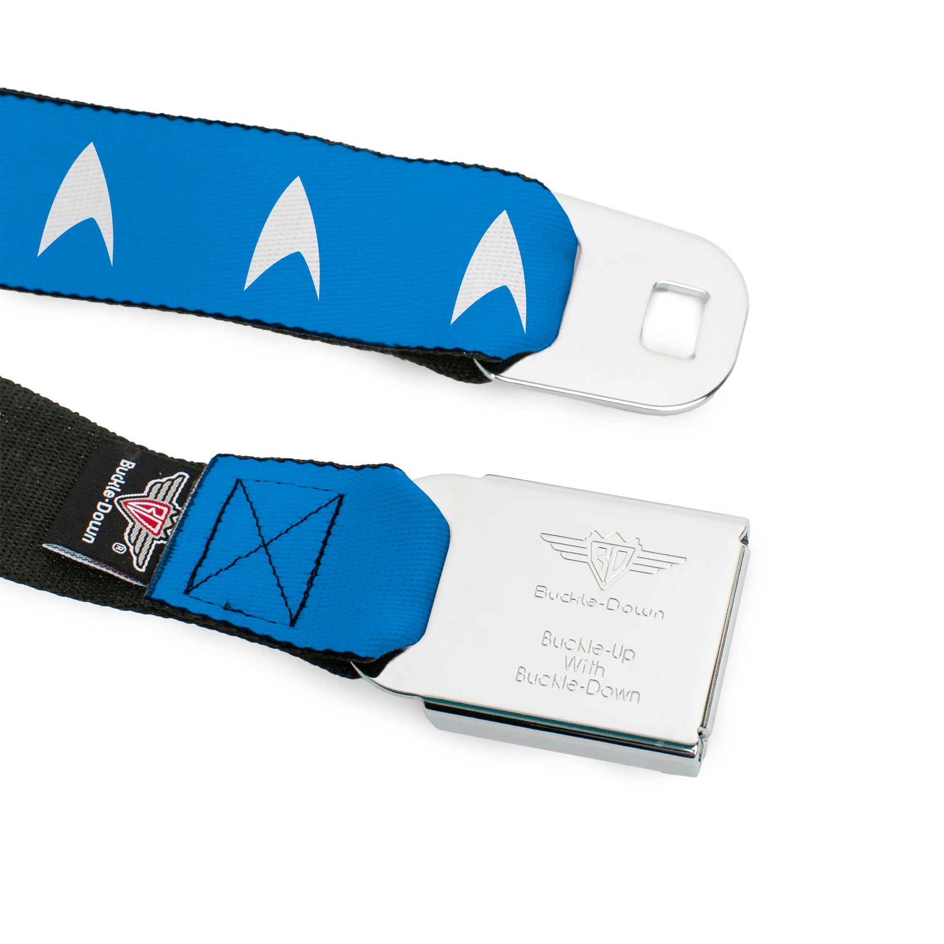 STAR TREK Text Logo Full Color Black/White Seatbelt Belt - Star Trek Starfleet Insignia Blue/White Webbing Seatbelt Belts Star Trek