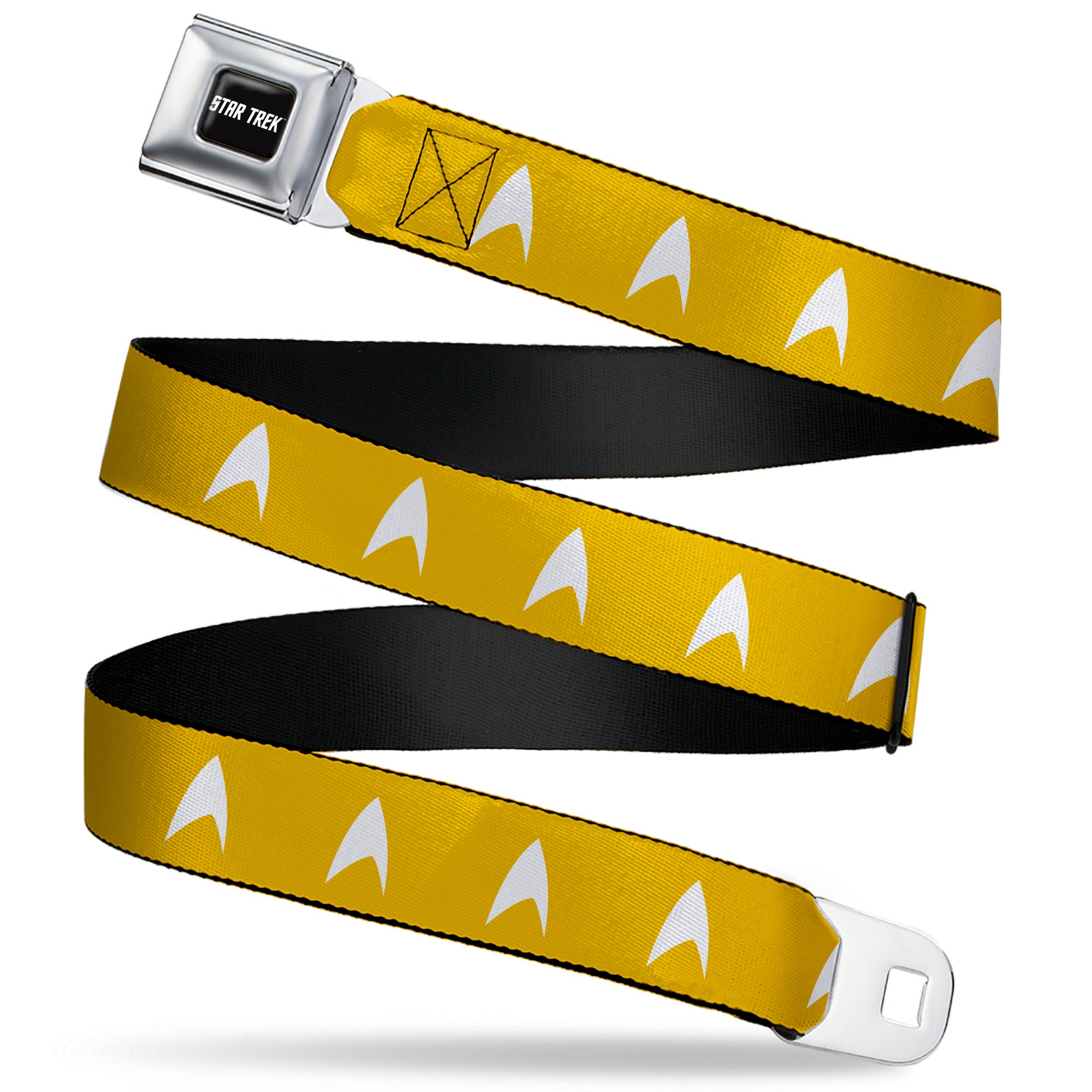 STAR TREK Text Logo Full Color Black/White Seatbelt Belt - Star Trek Starfleet Insignia Golden Yellow/White Webbing Seatbelt Belts Star Trek