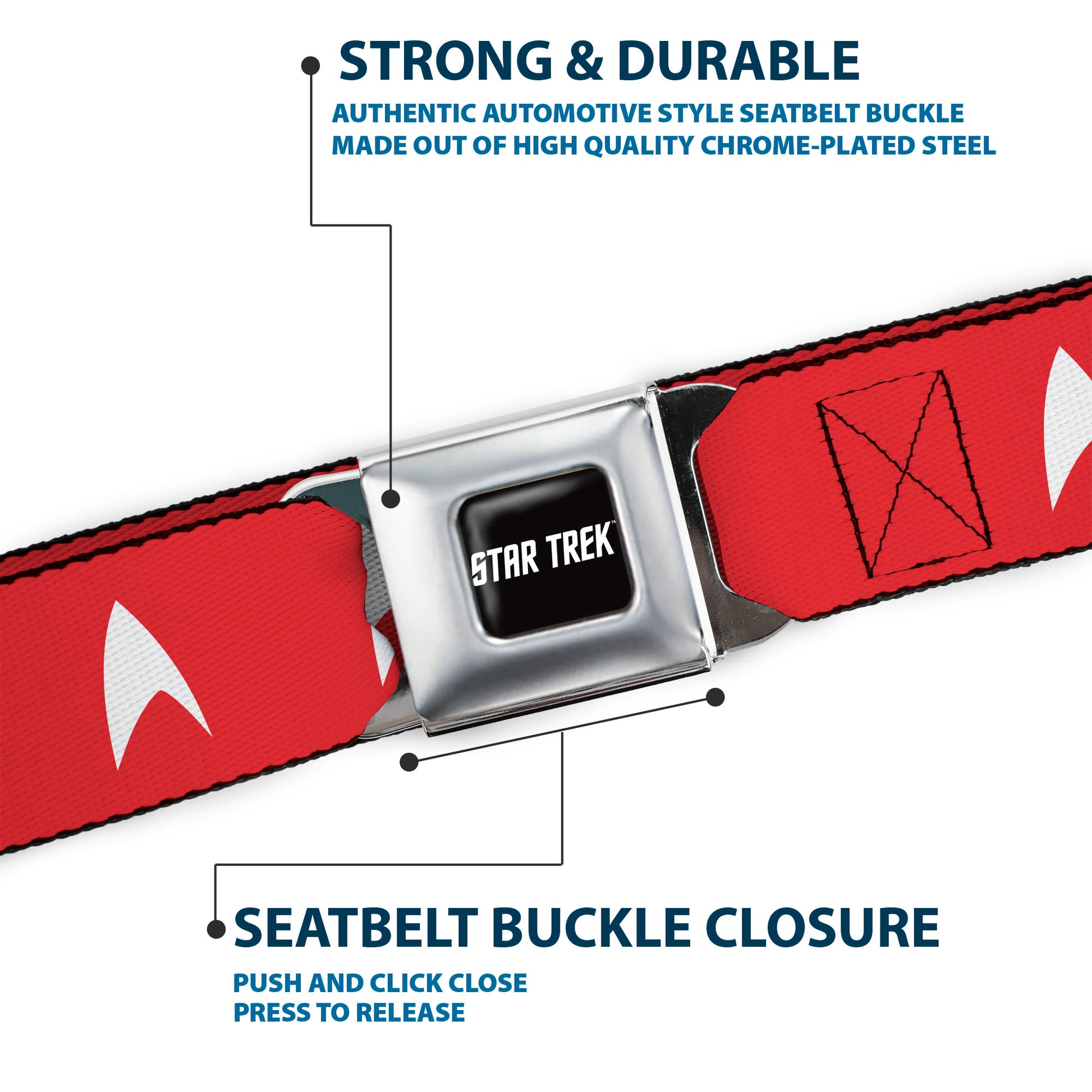 STAR TREK Text Logo Full Color Black/White Seatbelt Belt - Star Trek Starfleet Insignia Red/White Webbing Seatbelt Belts Star Trek