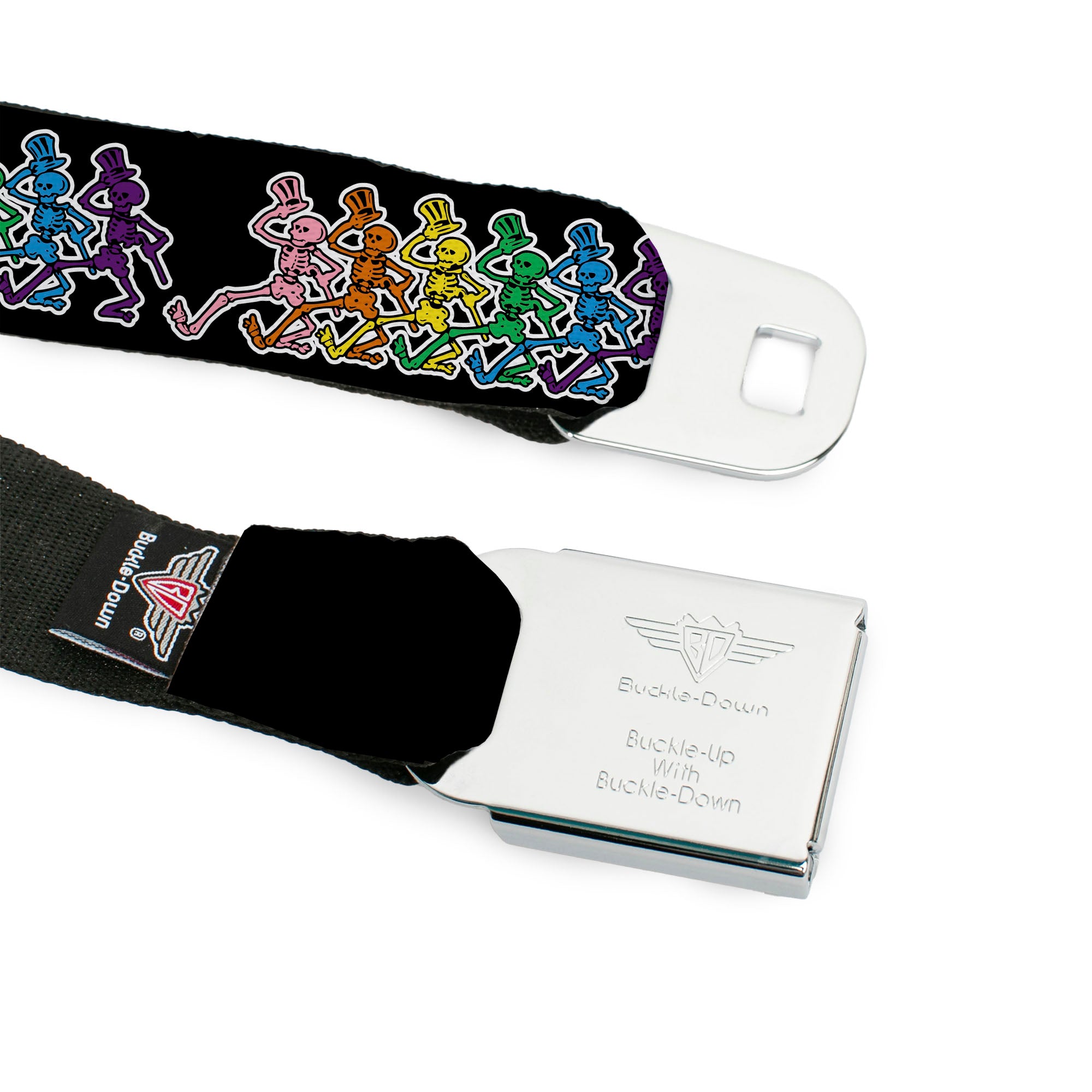 Steal Your Face Seatbelt Belt - Dancing Skeletons Black/Multi Color Webbing Seatbelt Belts Grateful Dead