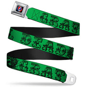 Steal Your Face Seatbelt Belt - Grateful Dead Text w/Skull & Roses Green Webbing Seatbelt Belts Grateful Dead