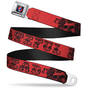 Steal Your Face Seatbelt Belt - Grateful Dead Text w/Skull & Roses Red Webbing Seatbelt Belts Grateful Dead