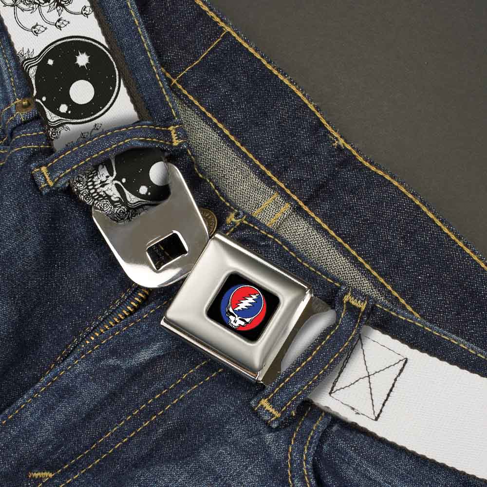 Steal Your Face Seatbelt Belt - Space Your Face White/Black Webbing Seatbelt Belts Grateful Dead
