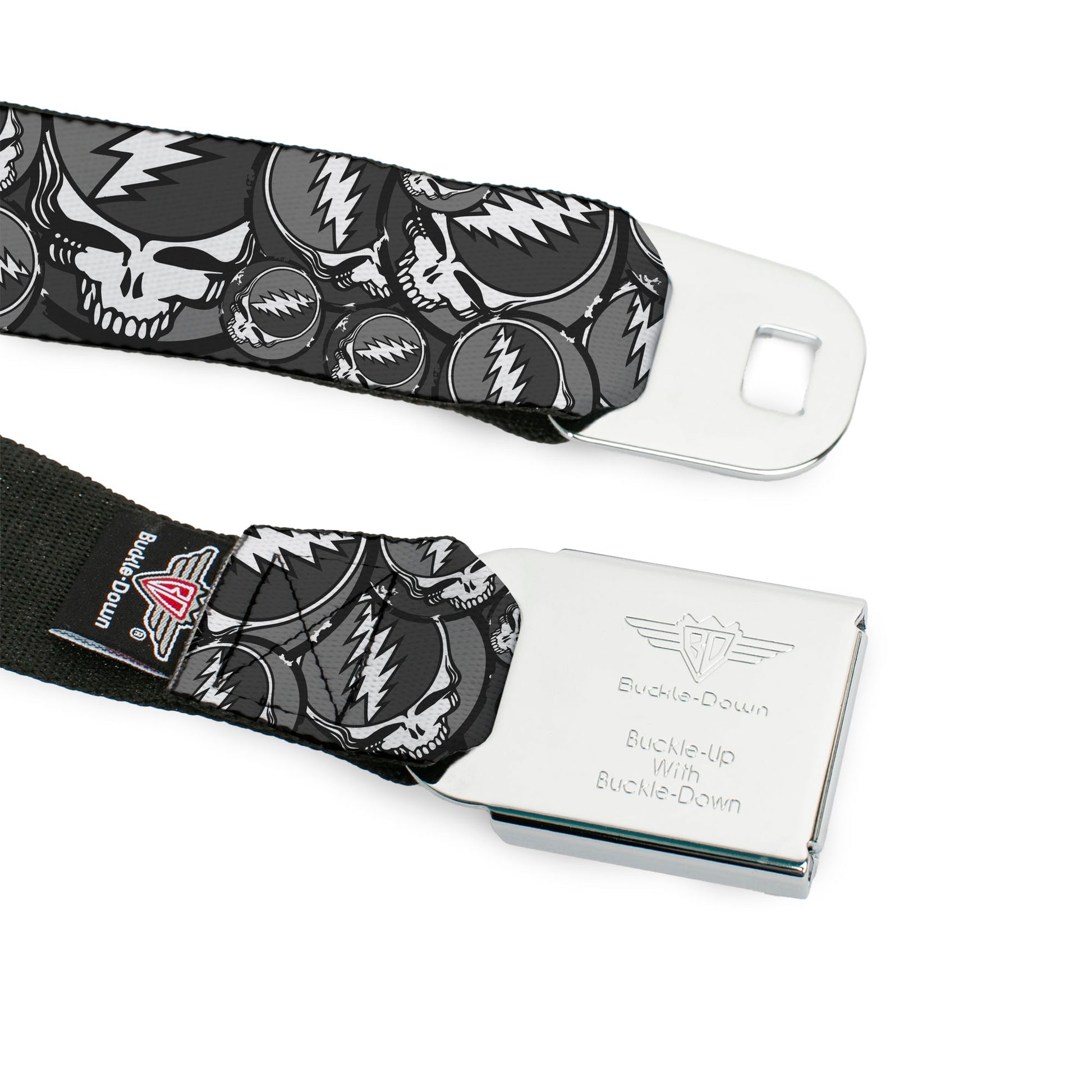 Steal Your Face Seatbelt Belt - Steal Your Face Stacked Gray Webbing Seatbelt Belts Grateful Dead