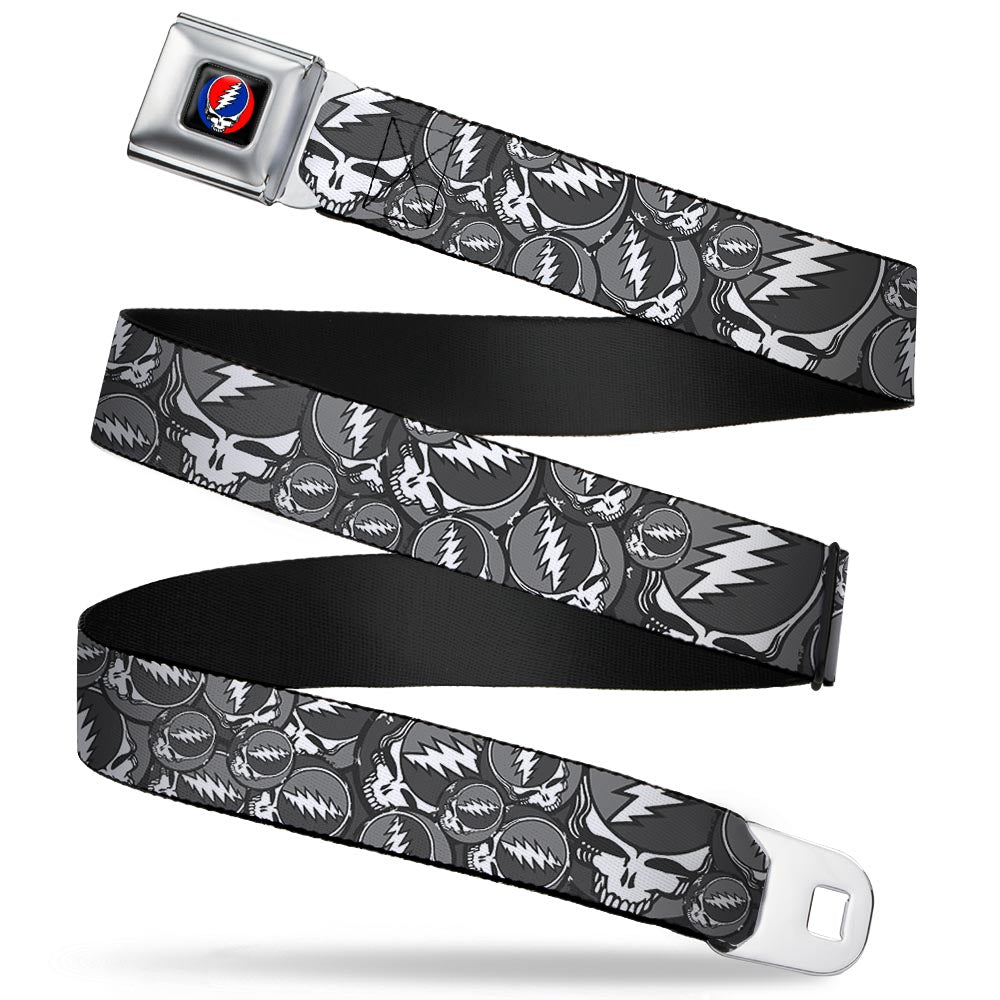 Steal Your Face Seatbelt Belt - Steal Your Face Stacked Gray Webbing Seatbelt Belts Grateful Dead