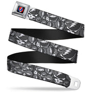 Steal Your Face Seatbelt Belt - Steal Your Face Stacked Gray Webbing Seatbelt Belts Grateful Dead