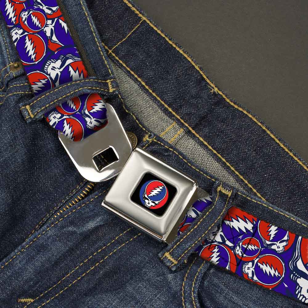 Steal Your Face Seatbelt Belt - Steal Your Face Stacked Red/White/Blue Webbing Seatbelt Belts Grateful Dead