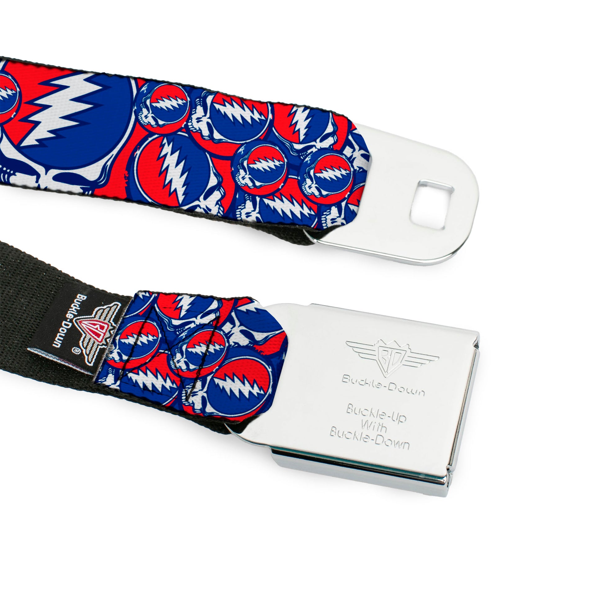 Steal Your Face Seatbelt Belt - Steal Your Face Stacked Red/White/Blue Webbing Seatbelt Belts Grateful Dead