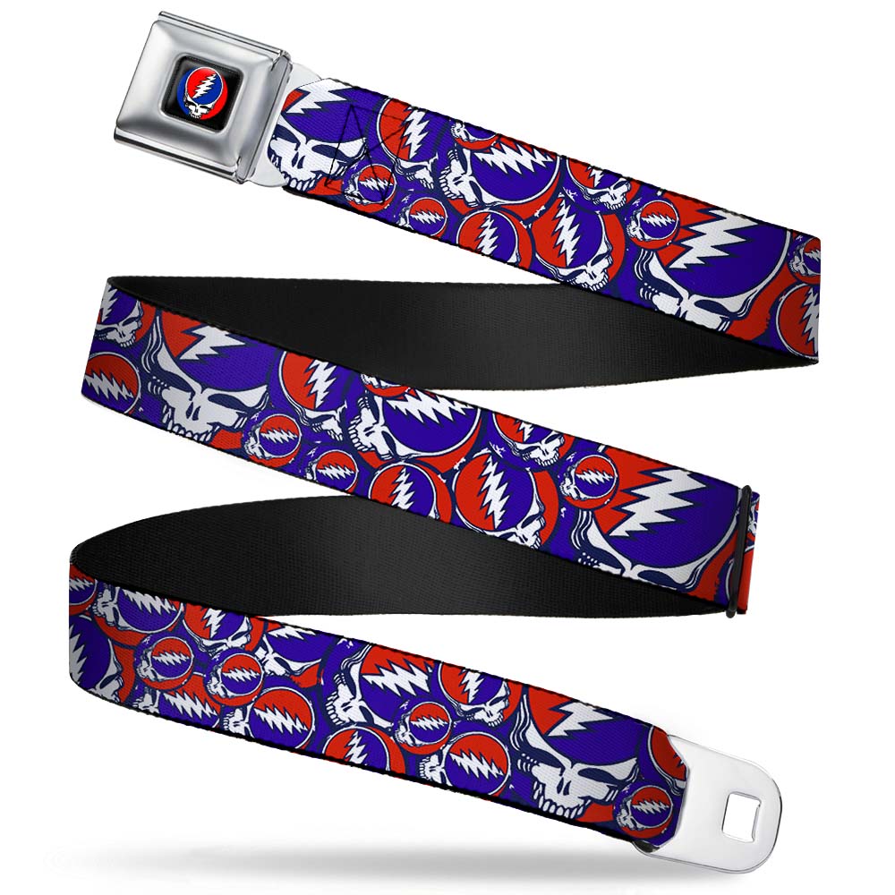 Steal Your Face Seatbelt Belt - Steal Your Face Stacked Red/White/Blue Webbing Seatbelt Belts Grateful Dead