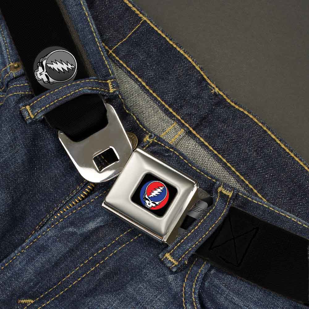 Steal Your Face Seatbelt Belt - Steal Your Face Repeat Black/Gray Webbing Seatbelt Belts Grateful Dead