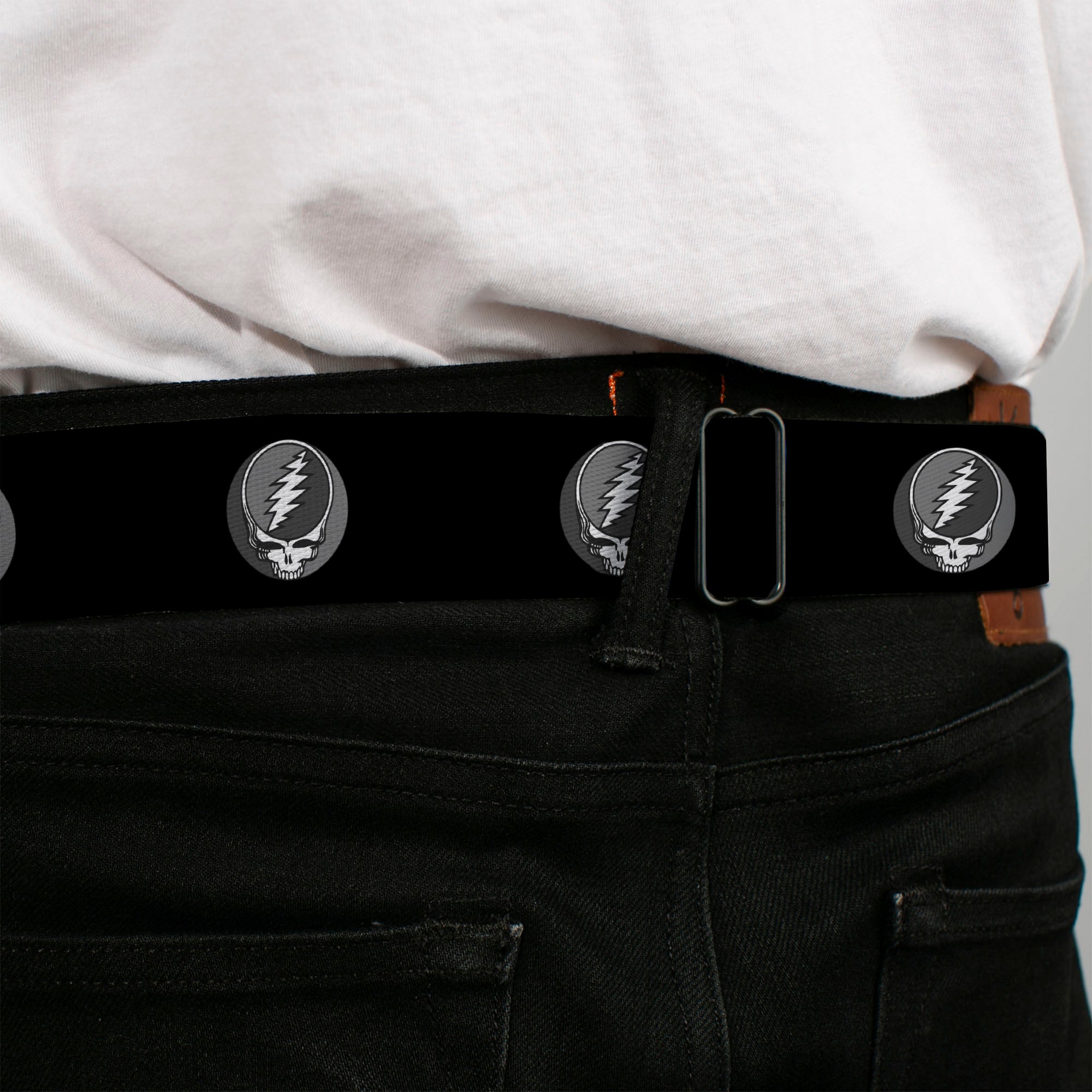 Steal Your Face Seatbelt Belt - Steal Your Face Repeat Black/Gray Webbing Seatbelt Belts Grateful Dead