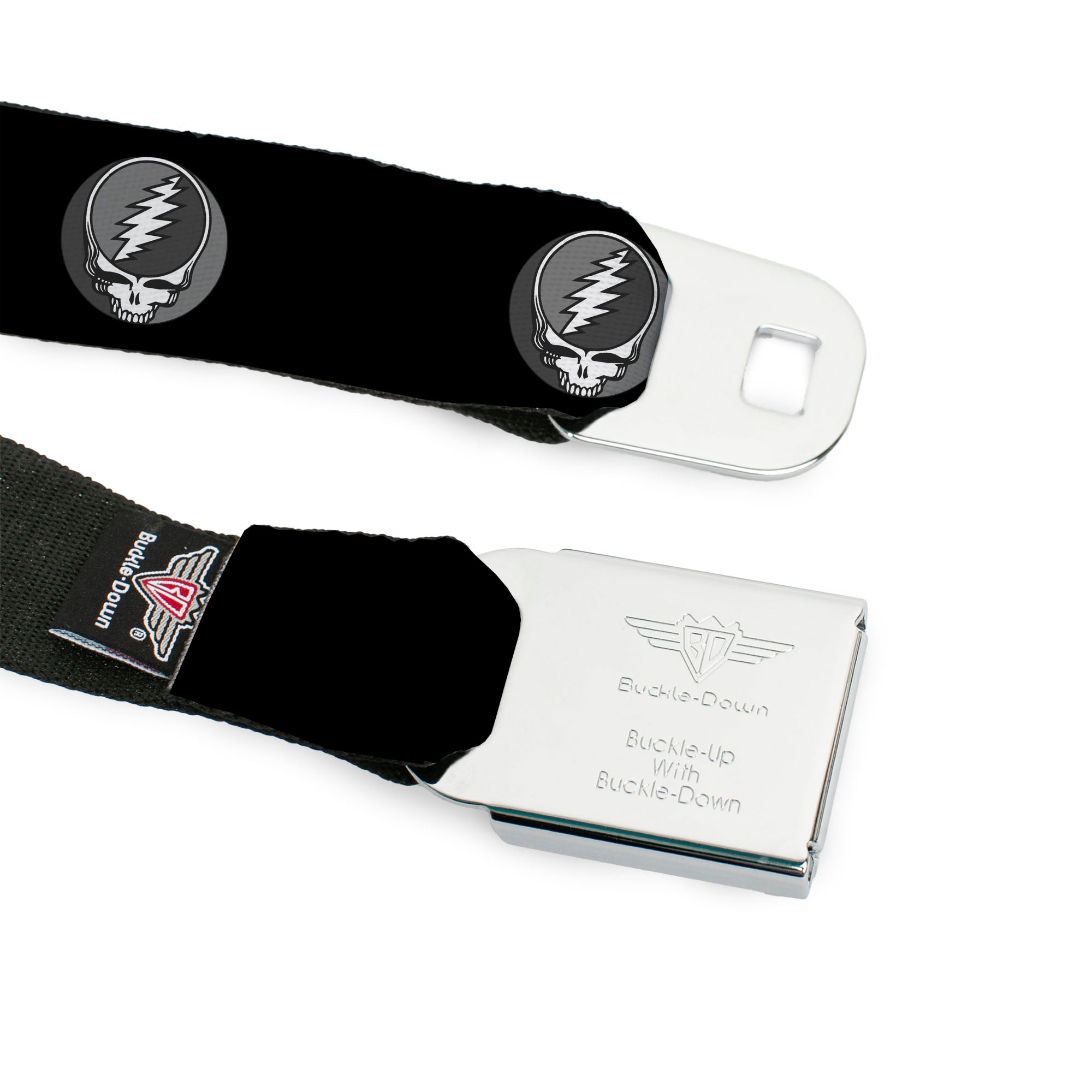 Steal Your Face Seatbelt Belt - Steal Your Face Repeat Black/Gray Webbing Seatbelt Belts Grateful Dead