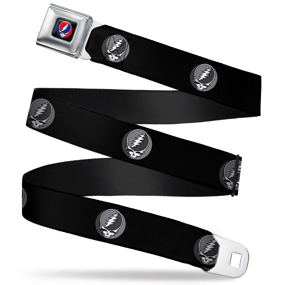 Steal Your Face Seatbelt Belt - Steal Your Face Repeat Black/Gray Webbing Seatbelt Belts Grateful Dead