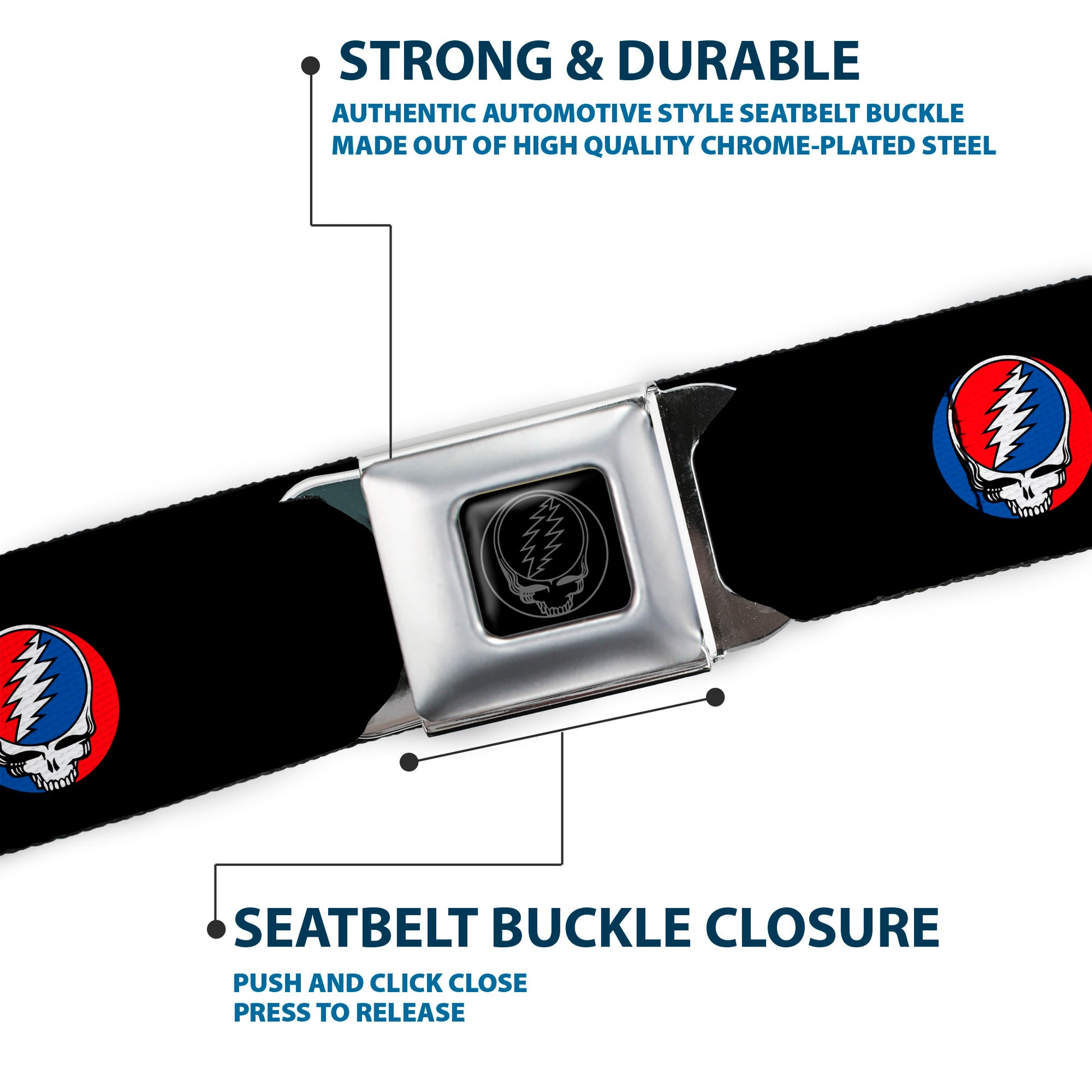 Steal Your Face Seatbelt Belt - Steal Your Face Repeat Black/Color Webbing Seatbelt Belts Grateful Dead