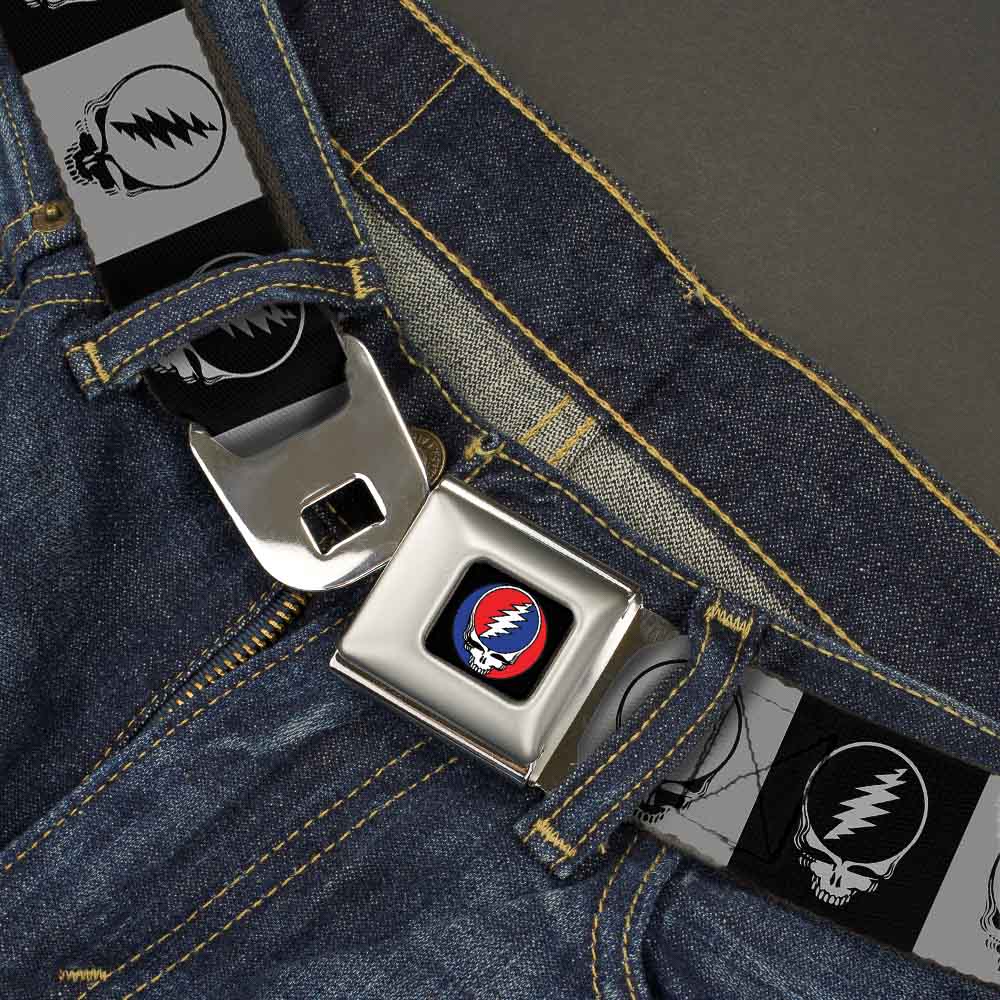 Steal Your Face Seatbelt Belt - Steal Your Face Blocks Black/White-Gray/Black Webbing Seatbelt Belts Grateful Dead