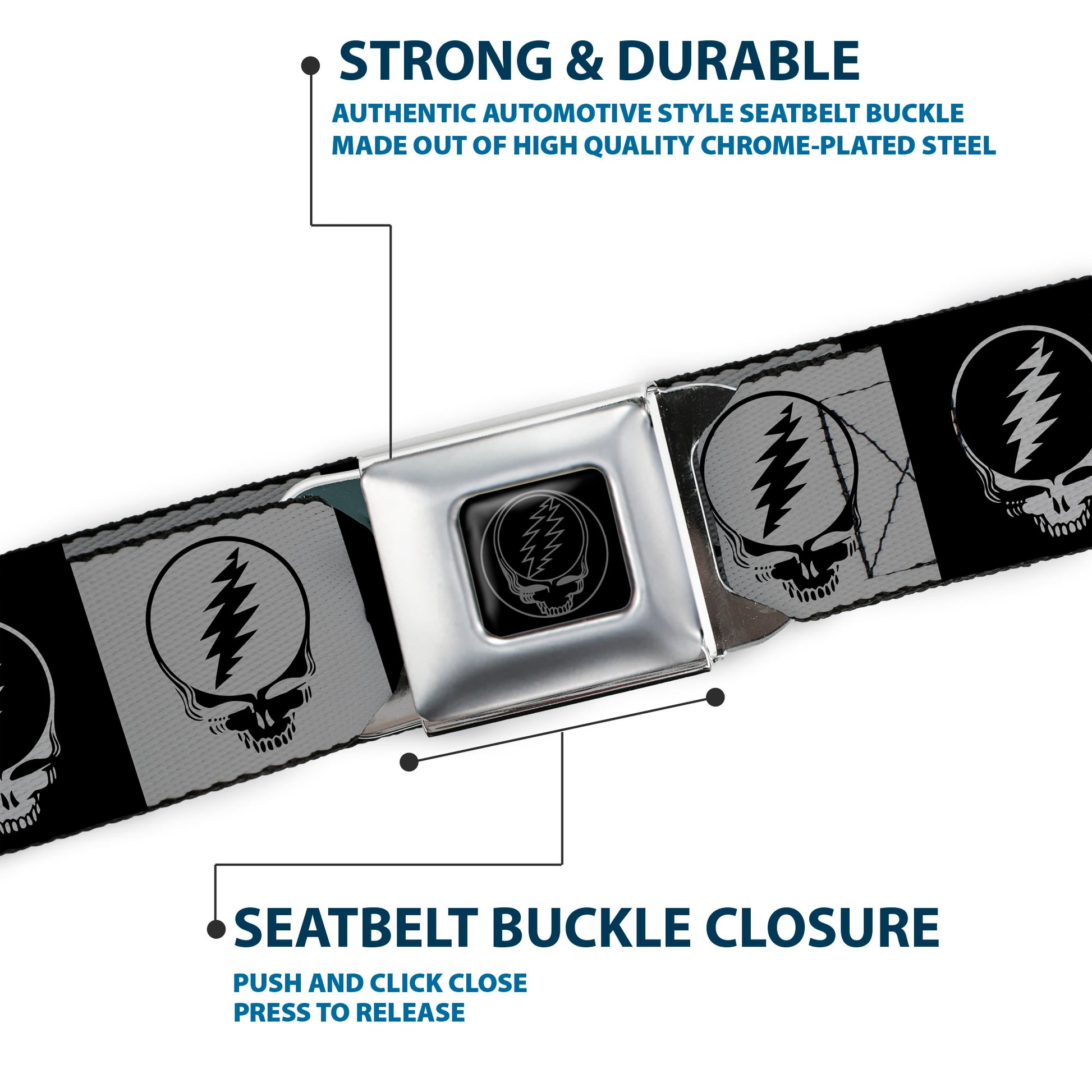 Steal Your Face Seatbelt Belt - Steal Your Face Blocks Black/White-Gray/Black Webbing Seatbelt Belts Grateful Dead