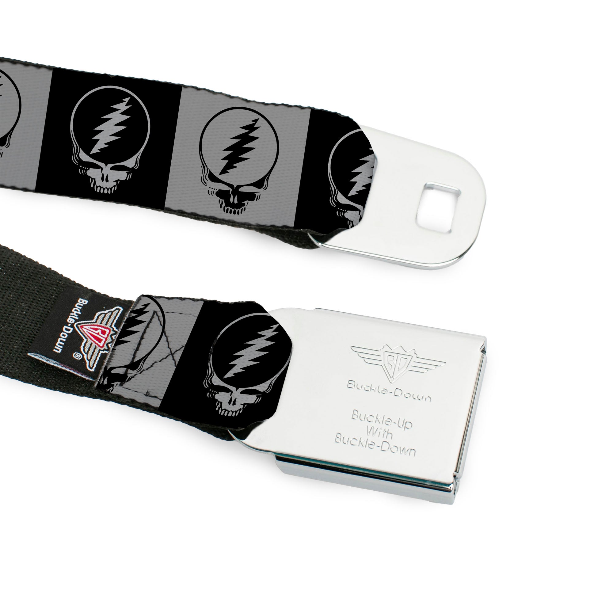 Steal Your Face Seatbelt Belt - Steal Your Face Blocks Black/White-Gray/Black Webbing Seatbelt Belts Grateful Dead