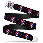 Steal Your Face Seatbelt Belt - Steal Your Face Repeat w/Mini Lightning Bolt Black/Red/White/Blue Webbing Seatbelt Belts Grateful Dead
