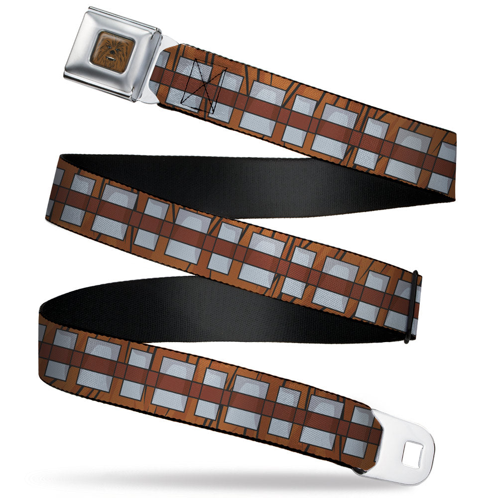 Star Wars Chewbacca Face CLOSE-UP Full Color Brown Seatbelt Belt - Star Wars Chewbacca Bandolier Bounding Browns/Gray Webbing Seatbelt Belts Star Wars