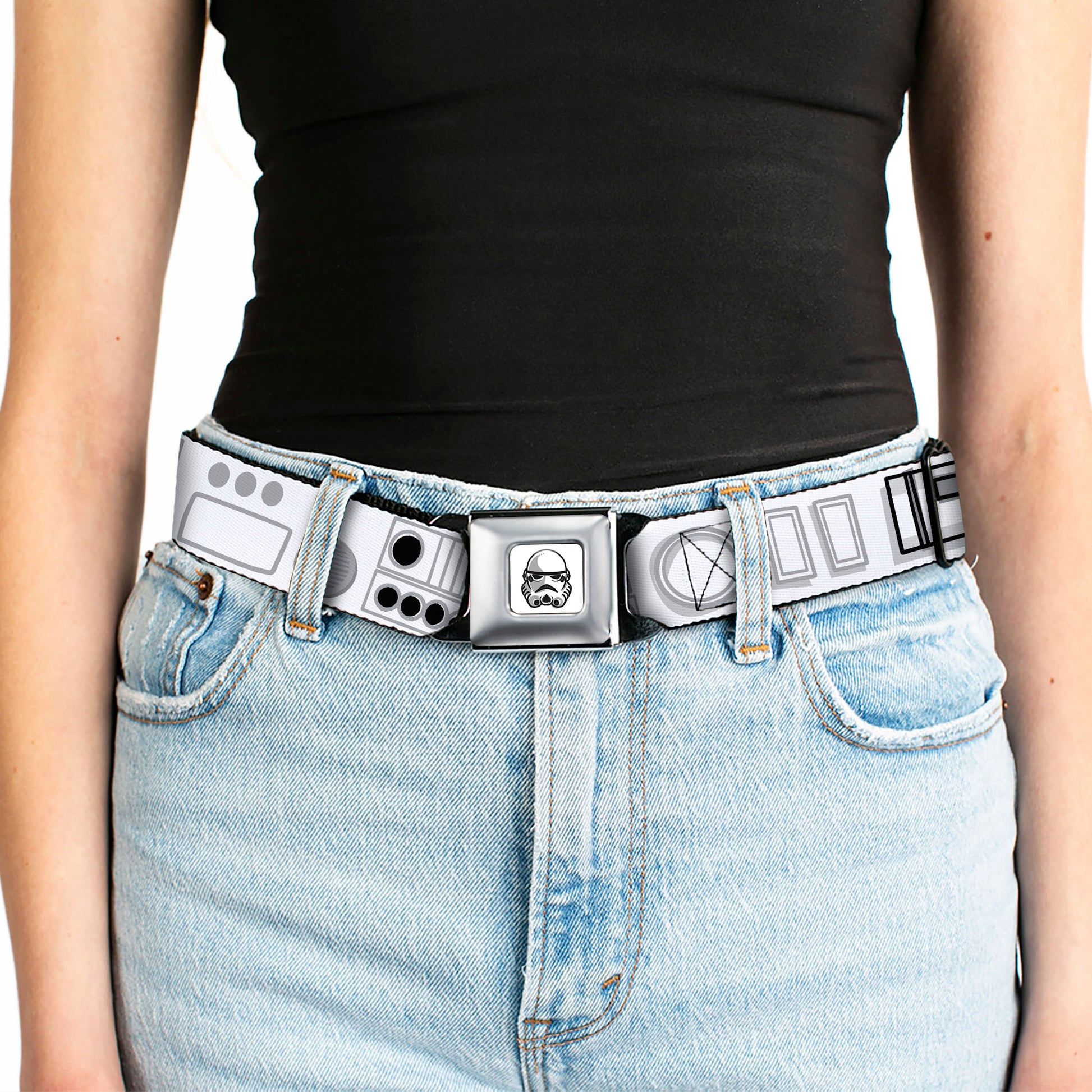 Star Wars Stormtrooper Face Full Color White/Black/Grays Seatbelt Belt - Star Wars Stormtroopers Utility Belt2 Bounding White/Grays/Black Webbing Seatbelt Belts Star Wars