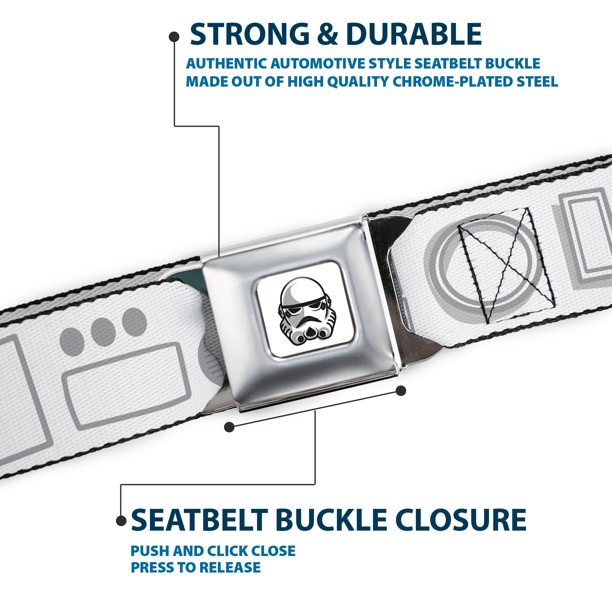 Star Wars Stormtrooper Face Full Color White/Black/Grays Seatbelt Belt - Star Wars Stormtroopers Utility Belt2 Bounding White/Grays/Black Webbing Seatbelt Belts Star Wars
