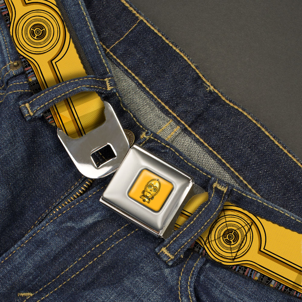 C3-PO Face Full Color Yellows/Black Seatbelt Belt - Star Wars C3-PO Wires Bounding2 Yellows/Black/Multi Color Webbing Seatbelt Belts Star Wars