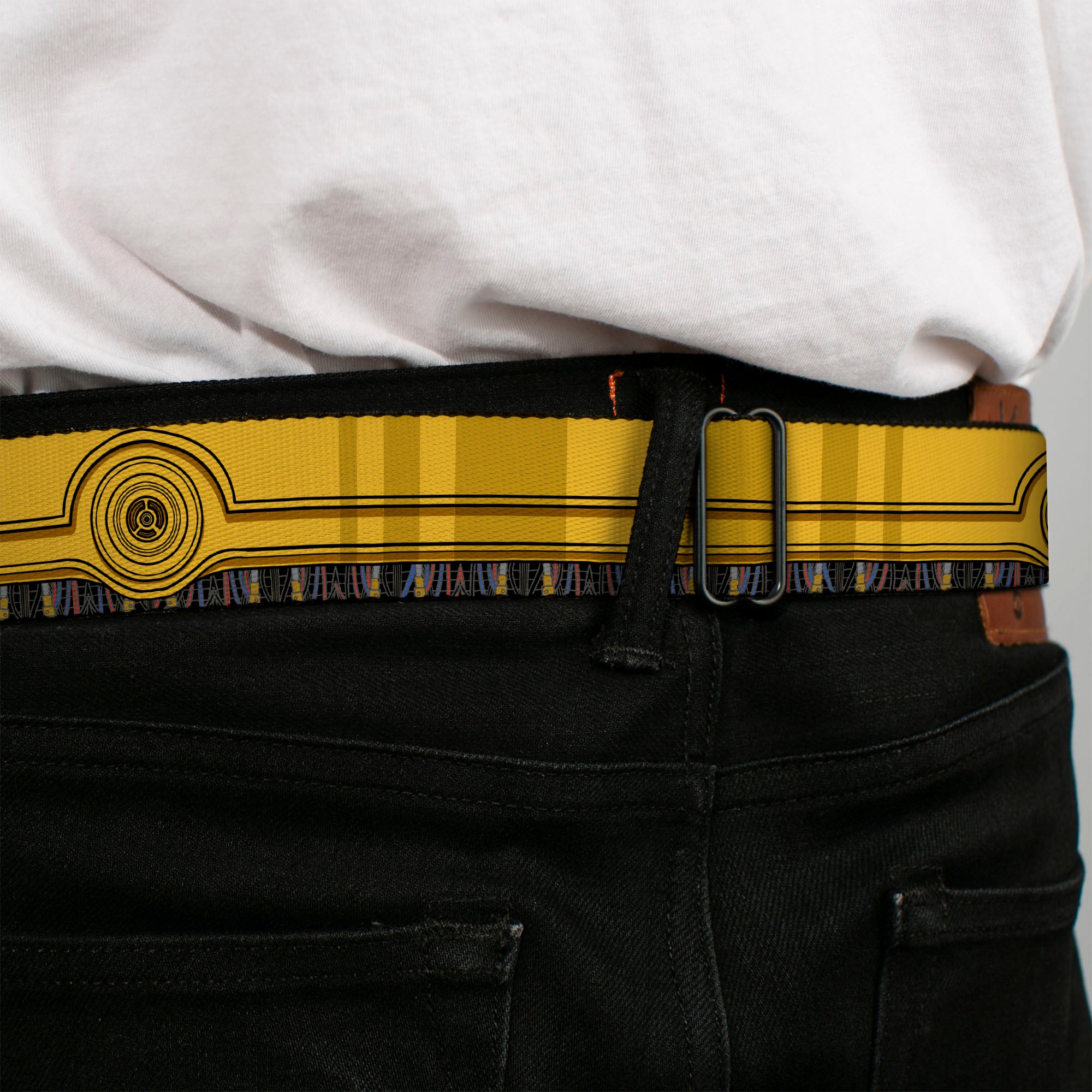 C3-PO Face Full Color Yellows/Black Seatbelt Belt - Star Wars C3-PO Wires Bounding2 Yellows/Black/Multi Color Webbing Seatbelt Belts Star Wars