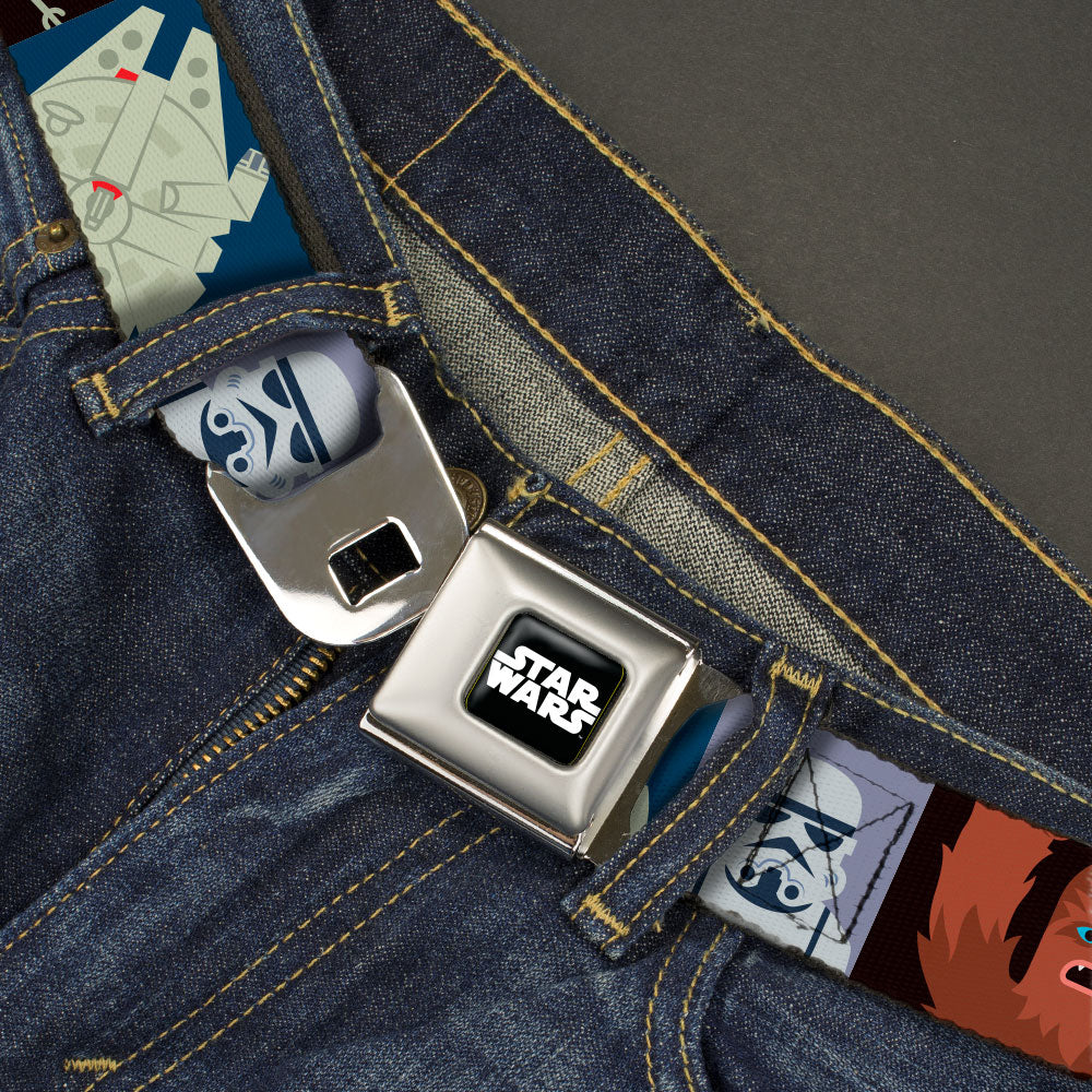 STAR WARS Logo Full Color Black/White Seatbelt Belt - Star Wars Classic 16-Character Pose Blocks Multi Color Webbing Seatbelt Belts Star Wars