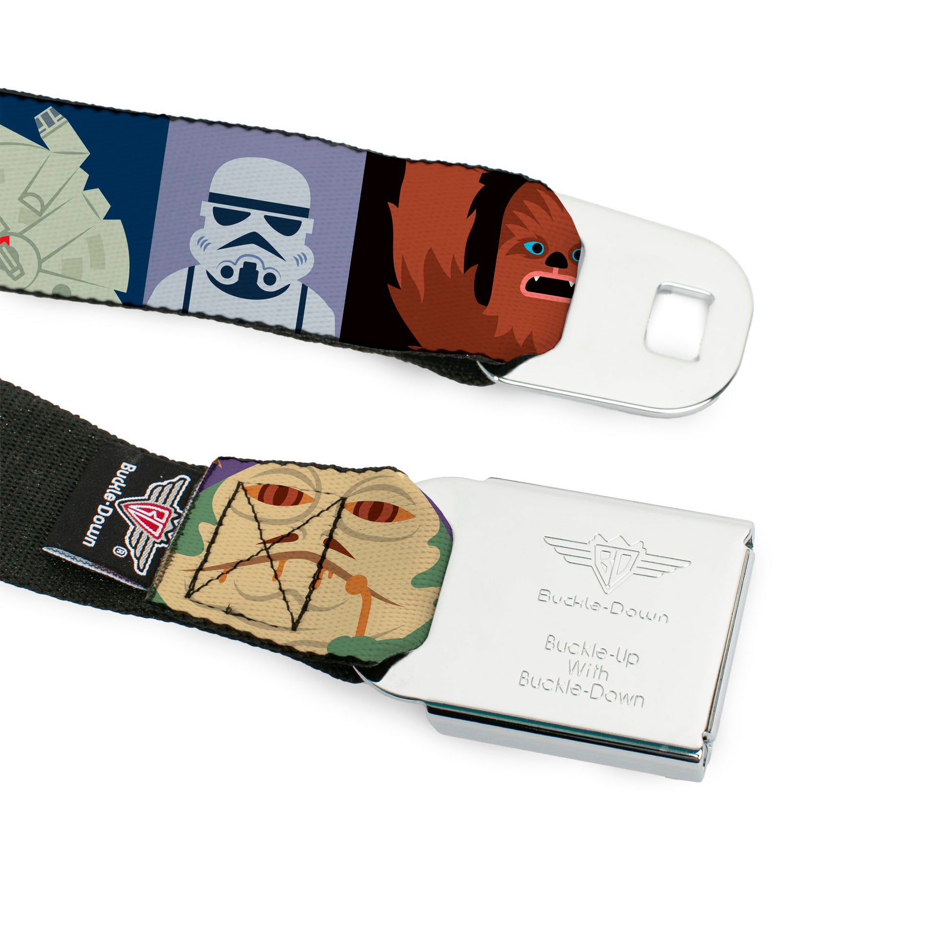 STAR WARS Logo Full Color Black/White Seatbelt Belt - Star Wars Classic 16-Character Pose Blocks Multi Color Webbing Seatbelt Belts Star Wars