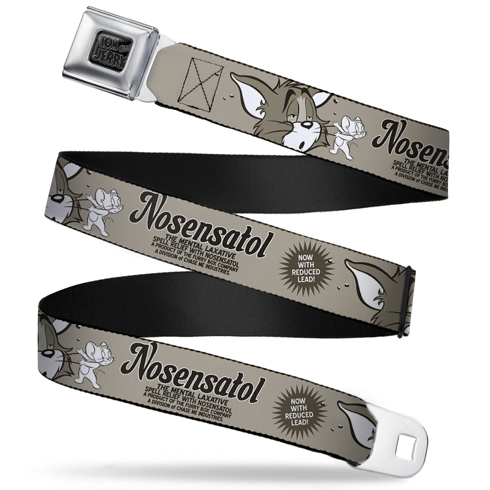 Tom and Jerry Logo Full Color Black Red Seatbelt Belt - Tom & Jerry NOSENATOL THE MENTAL LAXATIVE Grays/White/Black Webbing Seatbelt Belts Tom and Jerry