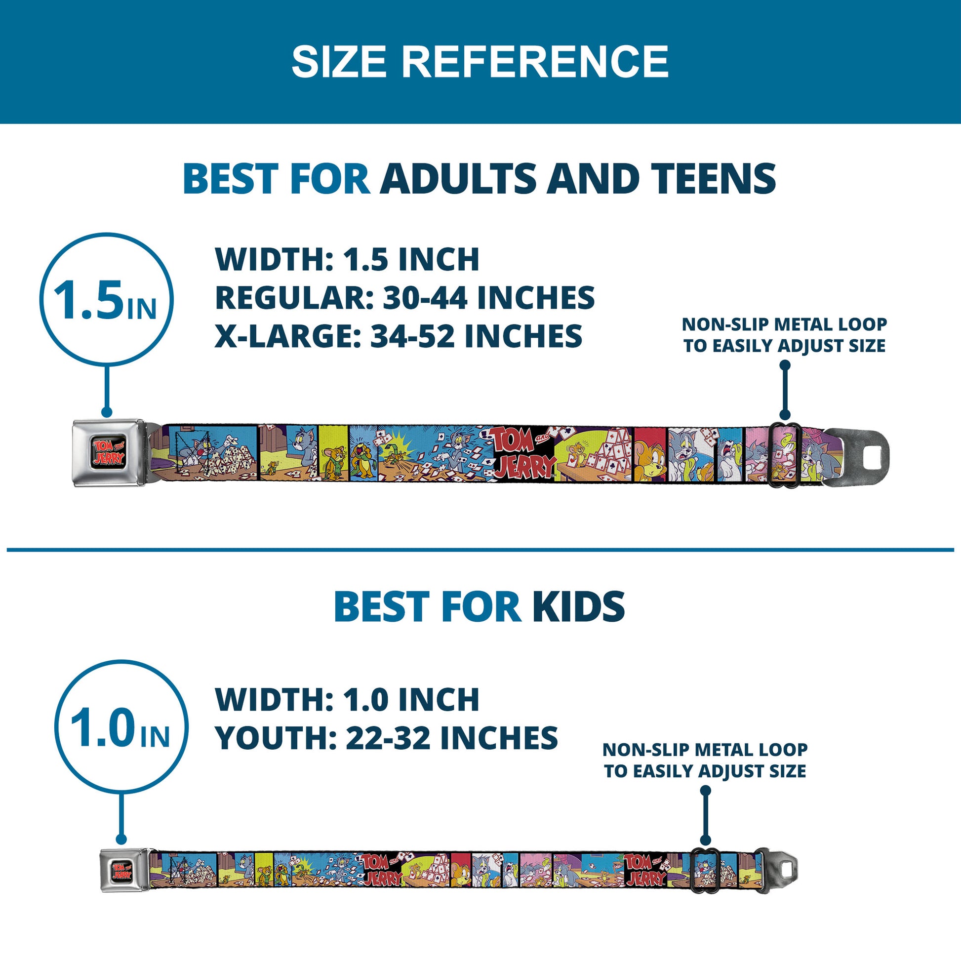 Tom and Jerry Logo Full Color Black/Red Seatbelt Belt - TOM & JERRY House of Cards Panels Webbing Seatbelt Belts Tom and Jerry