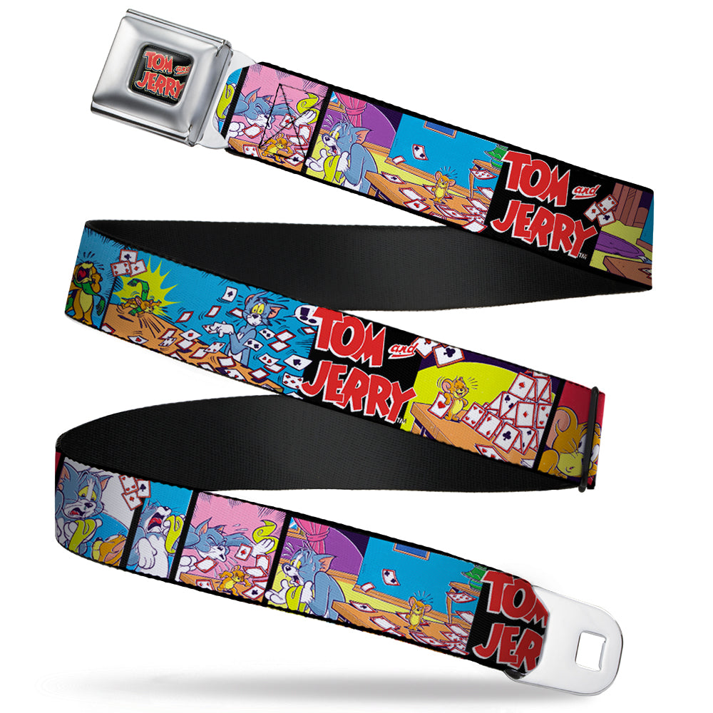 Tom and Jerry Logo Full Color Black/Red Seatbelt Belt - TOM & JERRY House of Cards Panels Webbing Seatbelt Belts Tom and Jerry