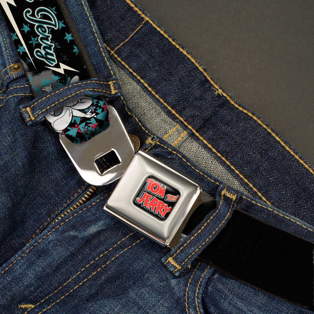 Tom and Jerry Logo Full Color Black Red Seatbelt Belt - TOM & JERRY Face & Pose Sketch Black/White/Red/Blue Webbing Seatbelt Belts Tom and Jerry
