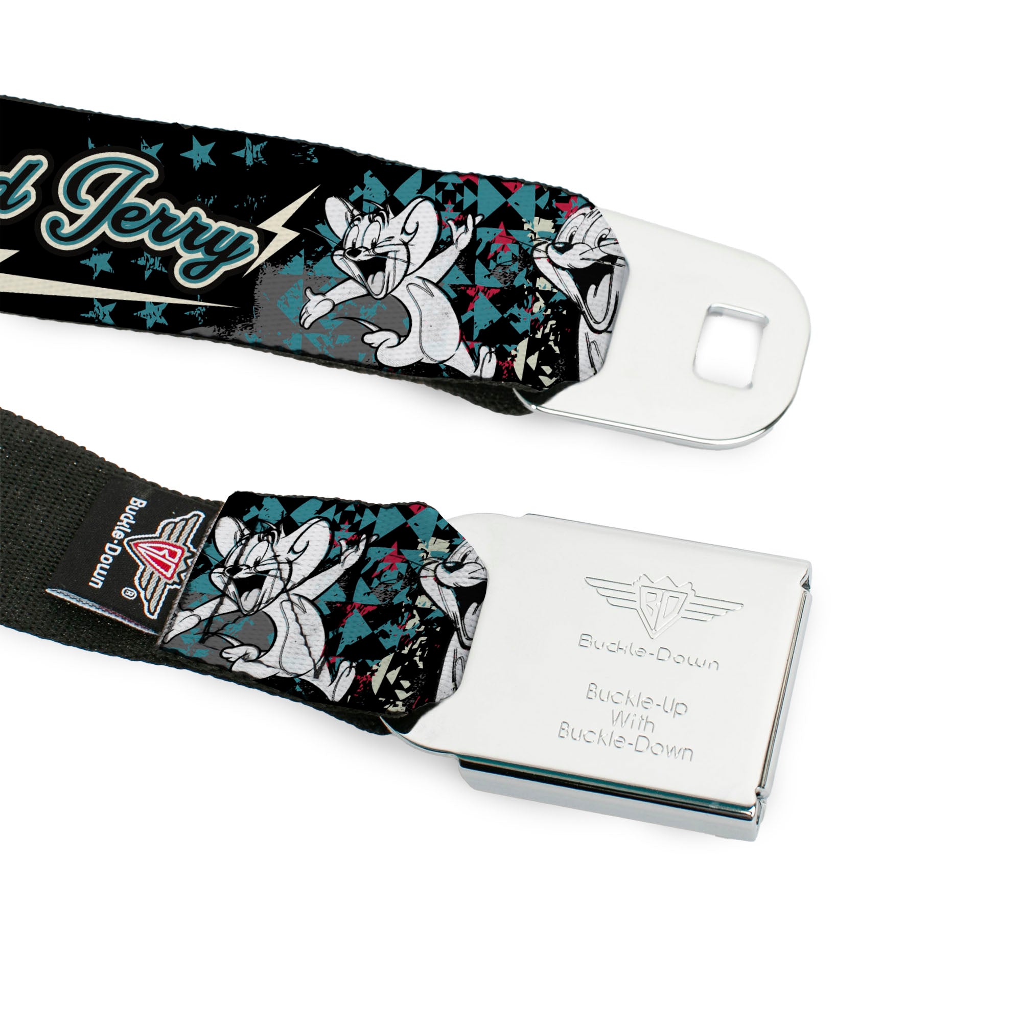 Tom and Jerry Logo Full Color Black Red Seatbelt Belt - TOM & JERRY Face & Pose Sketch Black/White/Red/Blue Webbing Seatbelt Belts Tom and Jerry