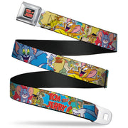 Tom and Jerry Logo Full Color Black Red Seatbelt Belt - TOM & JERRY Faces/Stacked Scene Panels Webbing Seatbelt Belts Tom and Jerry