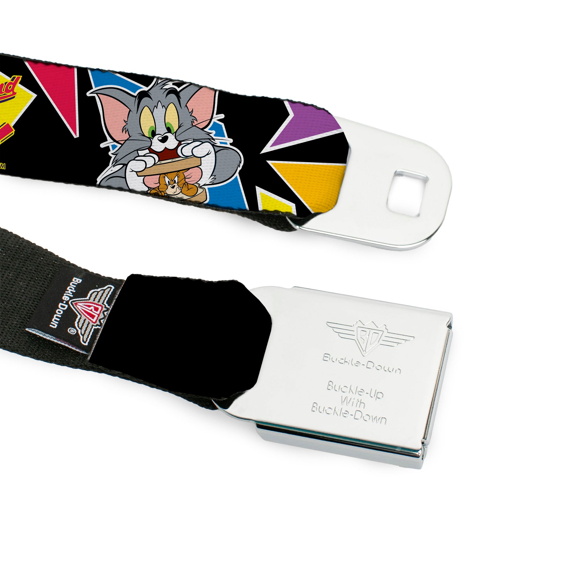Tom and Jerry Logo Full Color Black Red Seatbelt Belt - TOM & JERRY Poses Black/Multi Color Webbing Seatbelt Belts Tom and Jerry