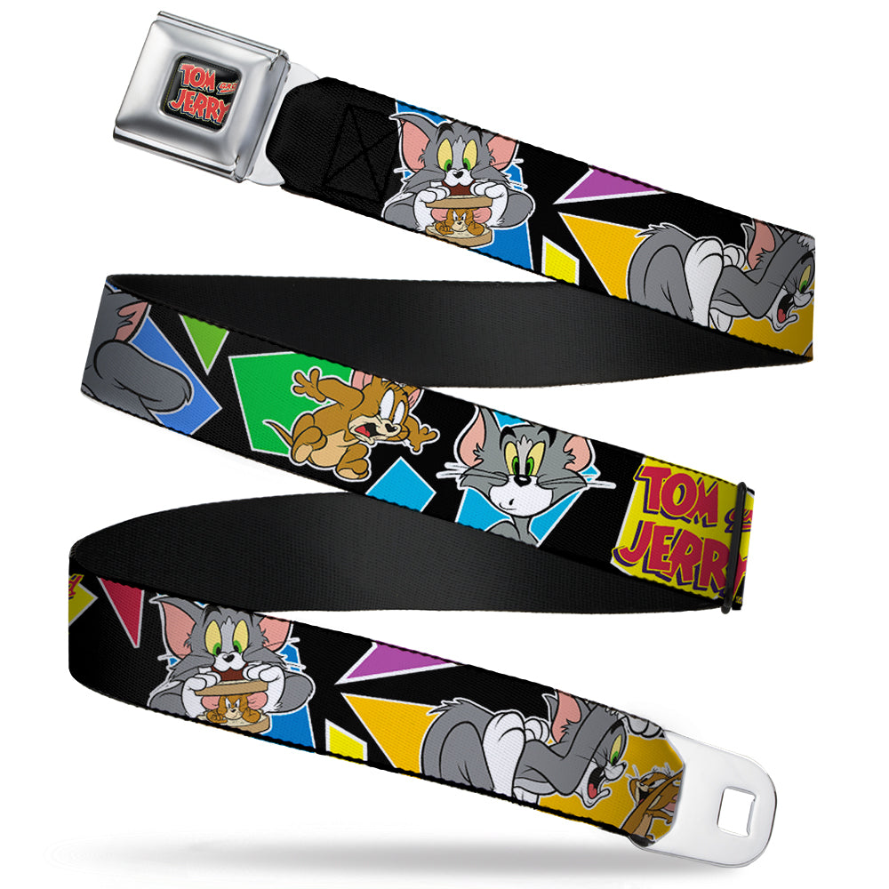 Tom and Jerry Logo Full Color Black Red Seatbelt Belt - TOM & JERRY Poses Black/Multi Color Webbing Seatbelt Belts Tom and Jerry