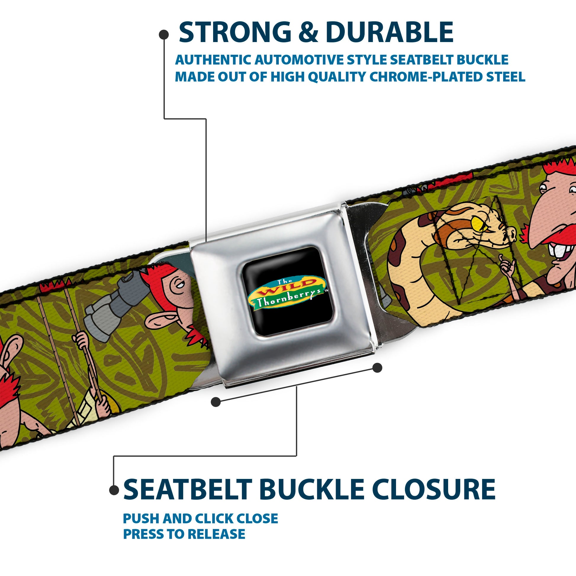 The Wild Thornberry's Logo Full Color Seatbelt Belt - Nigel Thornberry w/Snake Poses Olive/Brown Webbing Seatbelt Belts The Wild Thornberrys