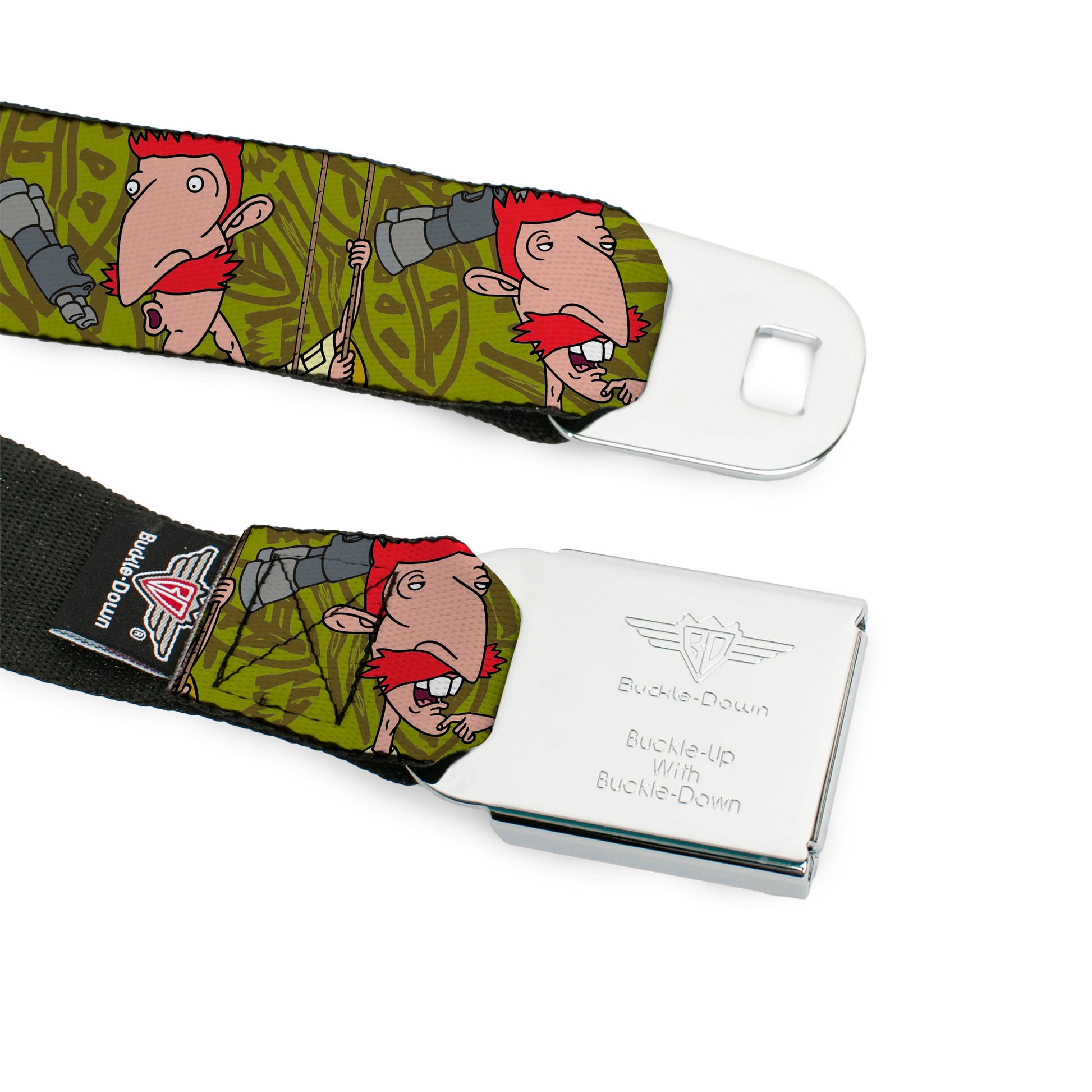 The Wild Thornberry's Logo Full Color Seatbelt Belt - Nigel Thornberry w/Snake Poses Olive/Brown Webbing Seatbelt Belts The Wild Thornberrys