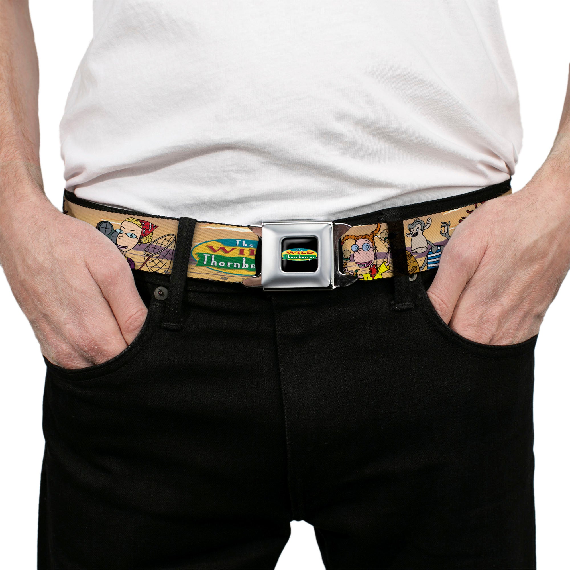 The Wild Thornberry's Logo Full Color Seatbelt Belt - The Wild Thornberry's Adventure Pose1 Tans Webbing Seatbelt Belts The Wild Thornberrys