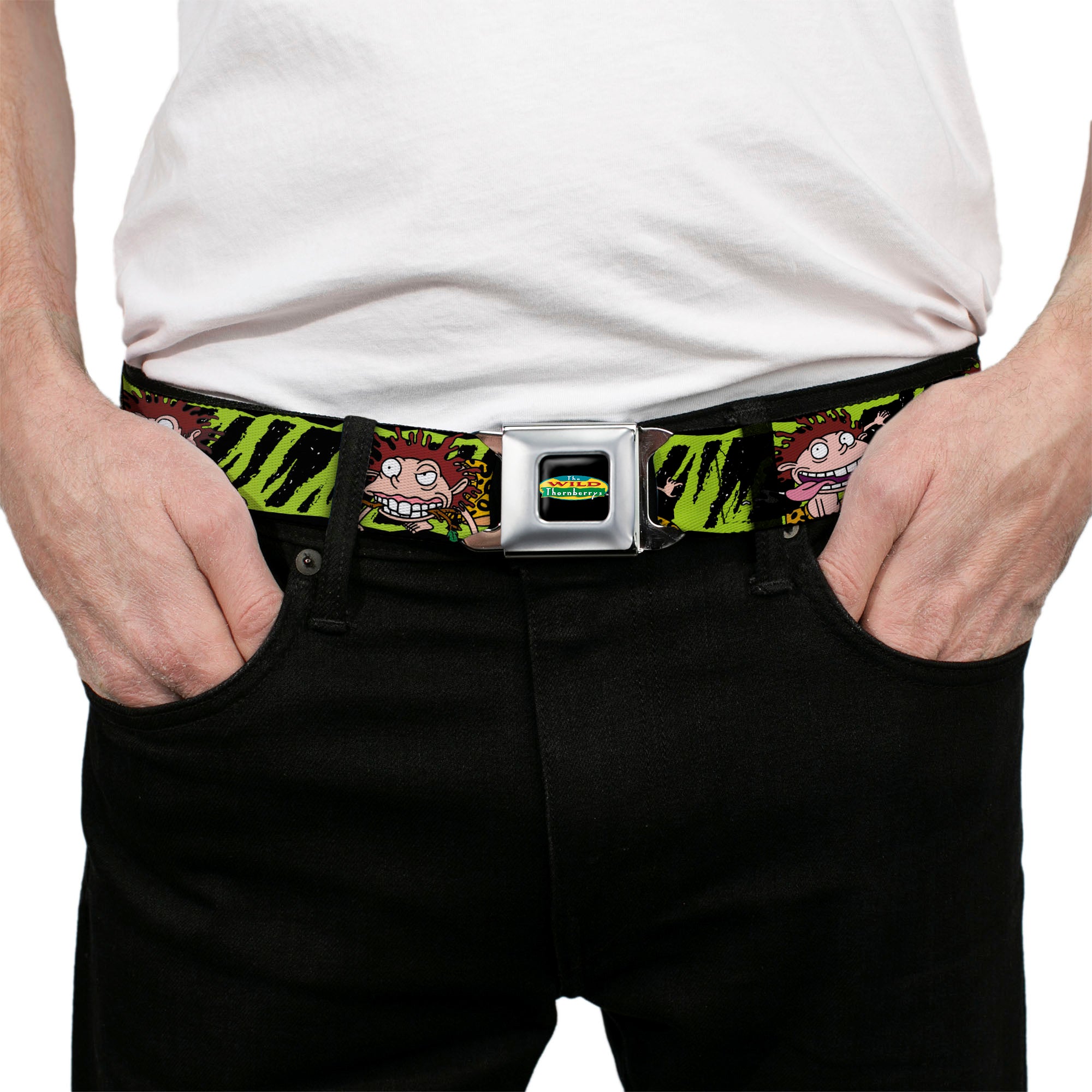 The Wild Thornberry's Logo Full Color Seatbelt Belt - Donnie Thornberry Wild Poses/Stripe Black/Green Webbing Seatbelt Belts The Wild Thornberrys
