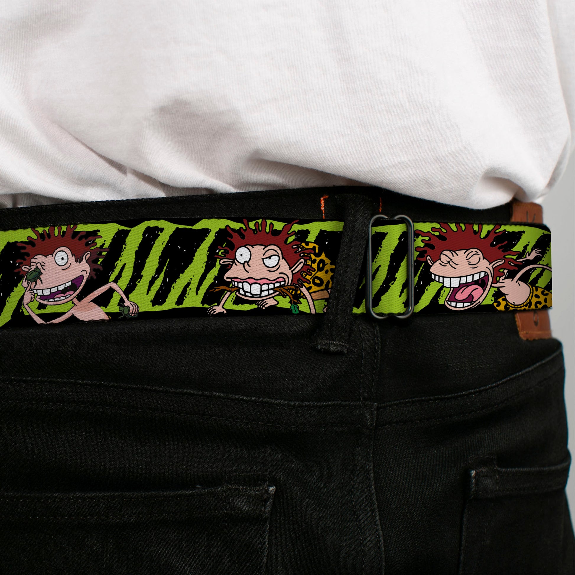 The Wild Thornberry's Logo Full Color Seatbelt Belt - Donnie Thornberry Wild Poses/Stripe Black/Green Webbing Seatbelt Belts The Wild Thornberrys