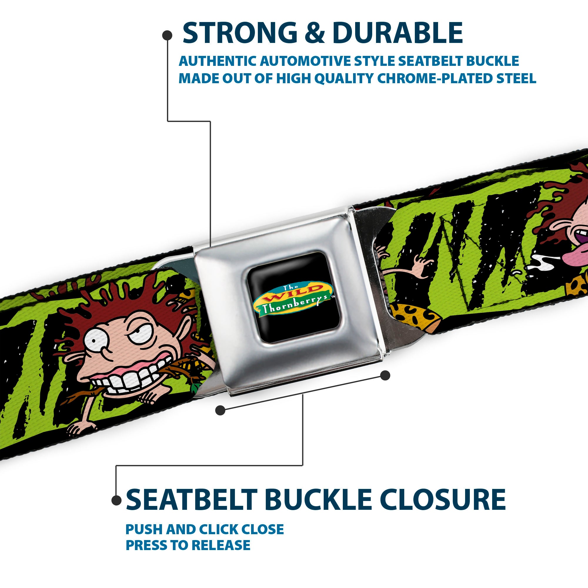 The Wild Thornberry's Logo Full Color Seatbelt Belt - Donnie Thornberry Wild Poses/Stripe Black/Green Webbing Seatbelt Belts The Wild Thornberrys