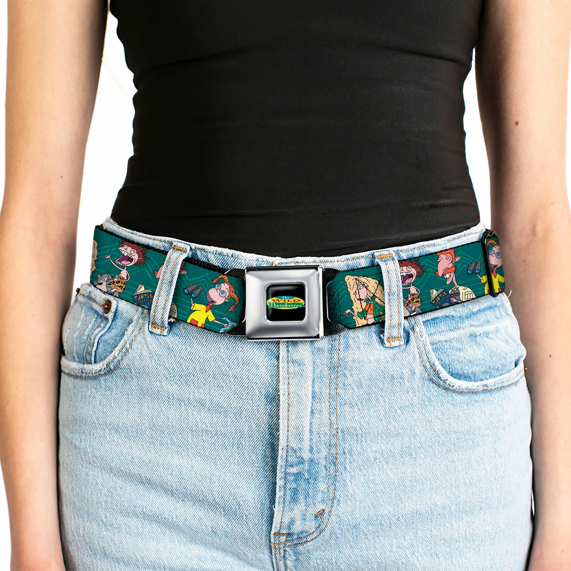The Wild Thornberry's Logo Full Color Seatbelt Belt - The Wild Thornberry's Family Pose2 Teals Webbing Seatbelt Belts The Wild Thornberrys
