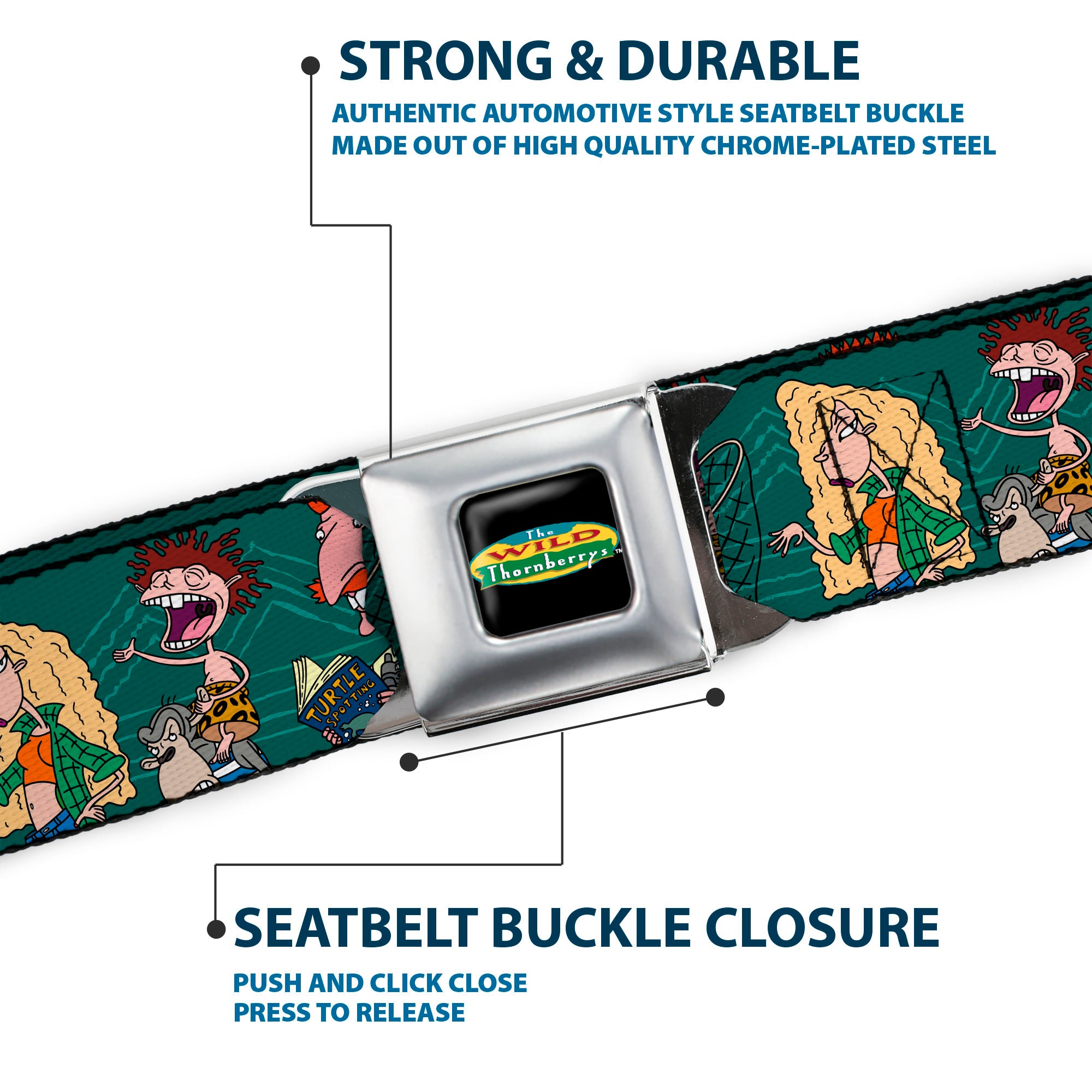 The Wild Thornberry's Logo Full Color Seatbelt Belt - The Wild Thornberry's Family Pose2 Teals Webbing Seatbelt Belts The Wild Thornberrys