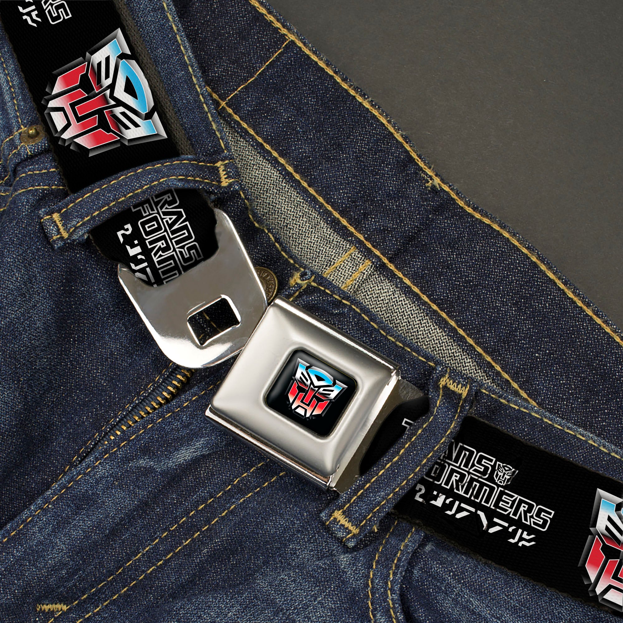 Transformers Autobots Icon Full Color Black/Blues/Red/White Seatbelt Belt - TRANSFORMERS Autobots Cybertronian Icon Black/Blues/Red/White Webbing Seatbelt Belts Hasbro