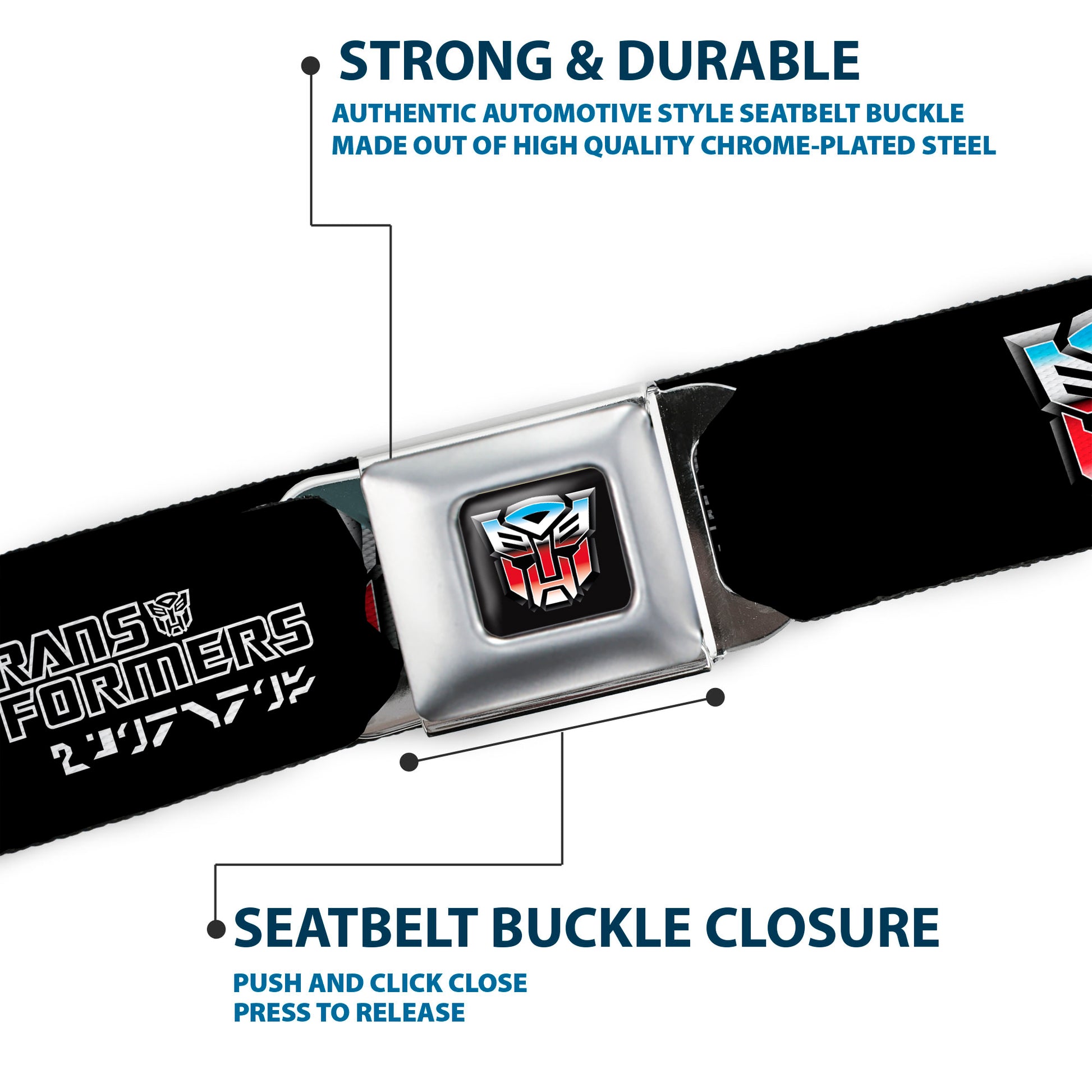 Transformers Autobots Icon Full Color Black/Blues/Red/White Seatbelt Belt - TRANSFORMERS Autobots Cybertronian Icon Black/Blues/Red/White Webbing Seatbelt Belts Hasbro
