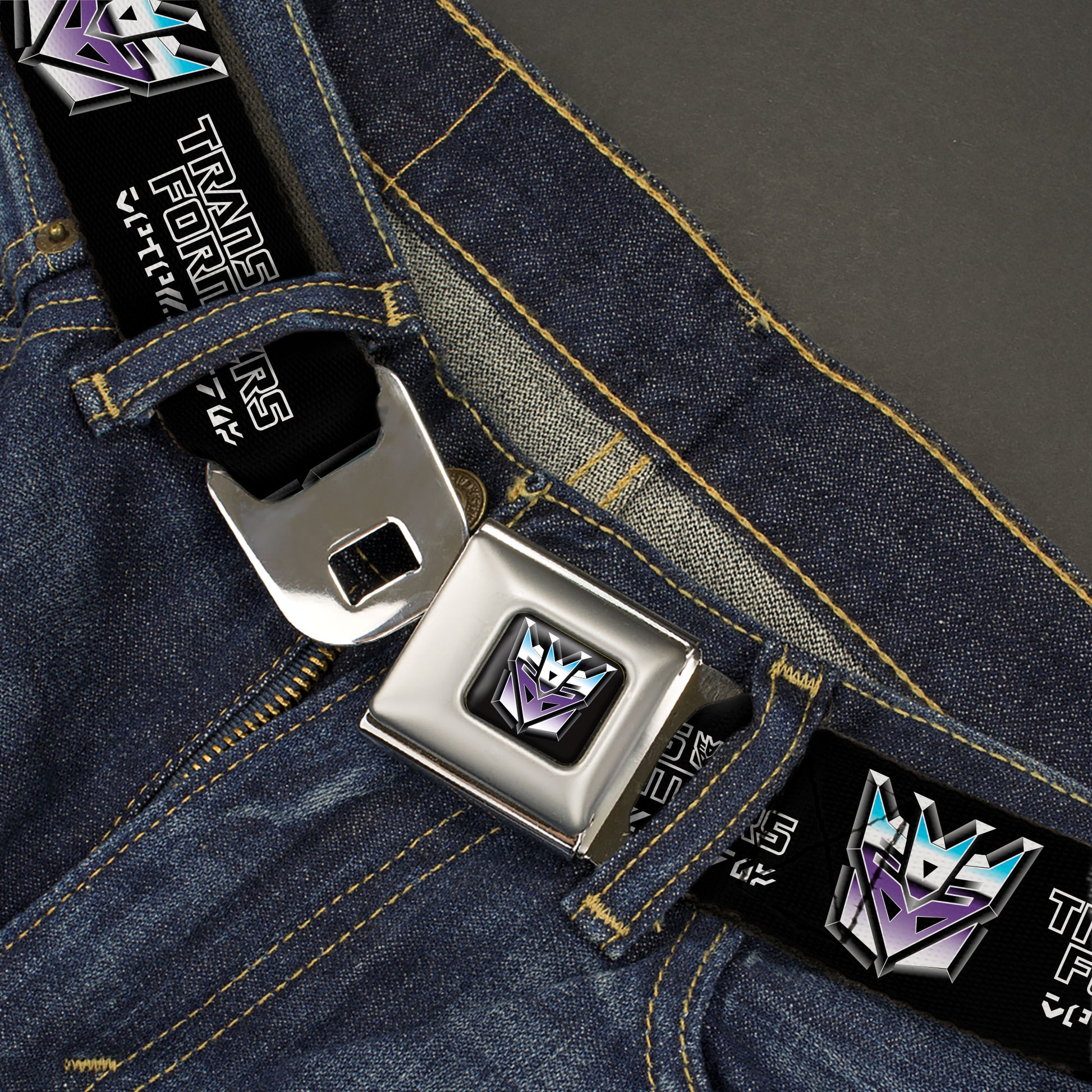 Transformers Decepticons Icon Full Color Black/Grays/Purples Seatbelt Belt - TRANSFORMERS Decepticons Cybertronian Icon Black/Grays/Purples Webbing Seatbelt Belts Hasbro