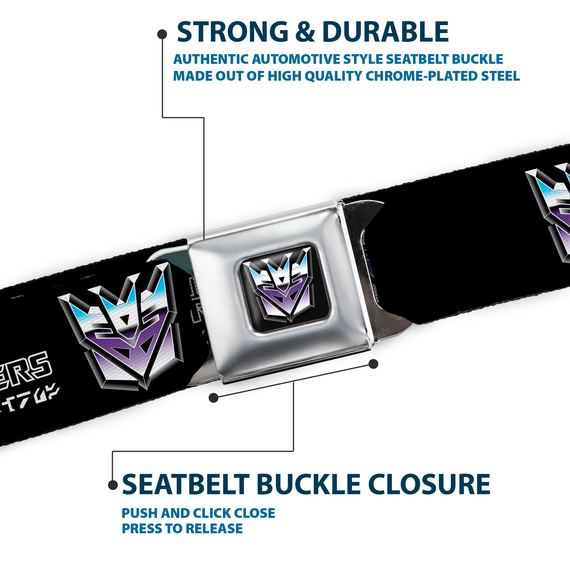 Transformers Decepticons Icon Full Color Black/Grays/Purples Seatbelt Belt - TRANSFORMERS Decepticons Cybertronian Icon Black/Grays/Purples Webbing Seatbelt Belts Hasbro