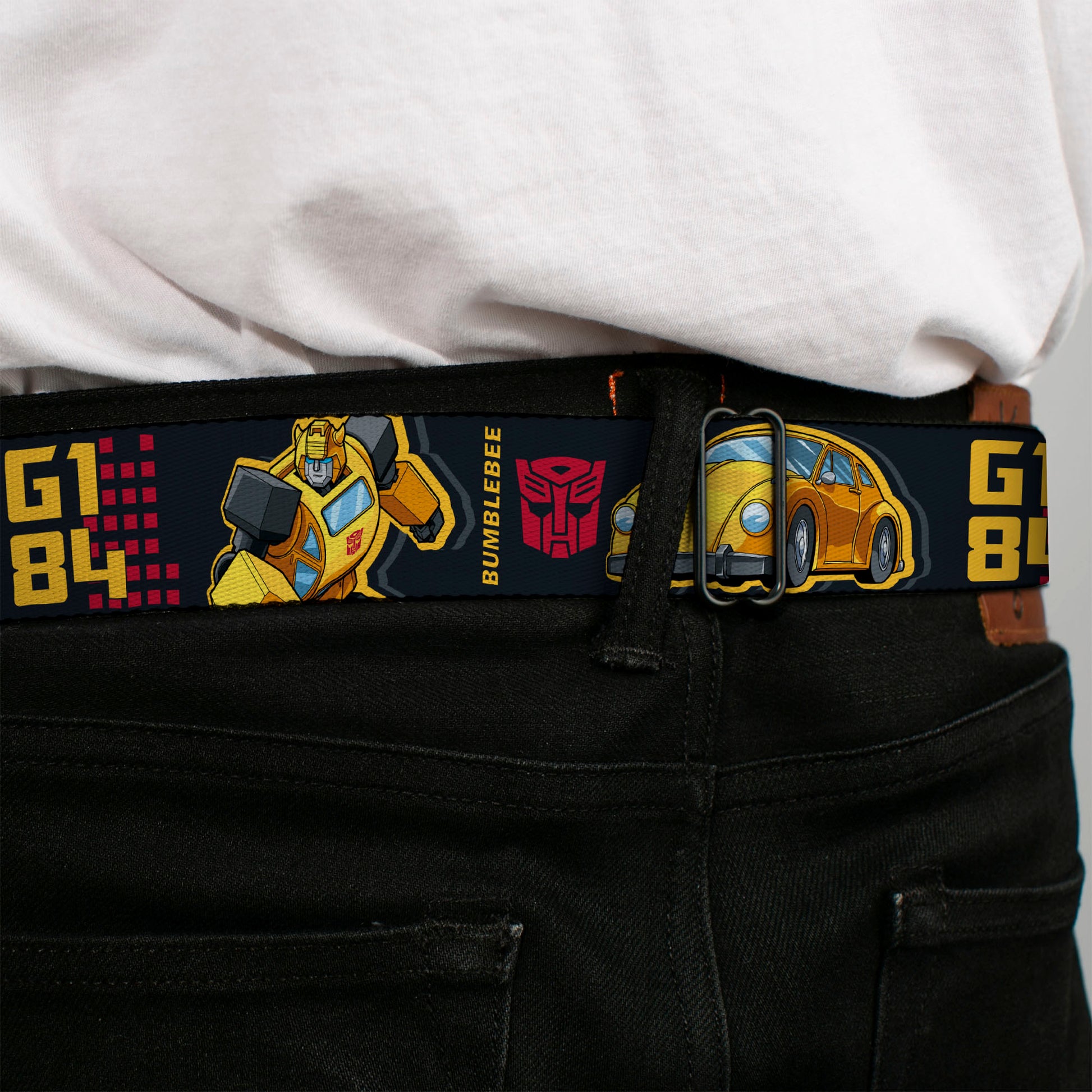 Transformers Autobots Icon Full Color Black/Yellow Seatbelt Belt - Transformers Generations BUMBLEBEE G1 84 Poses Autobot Icon Black/Yellows/Red Webbing Seatbelt Belts Hasbro